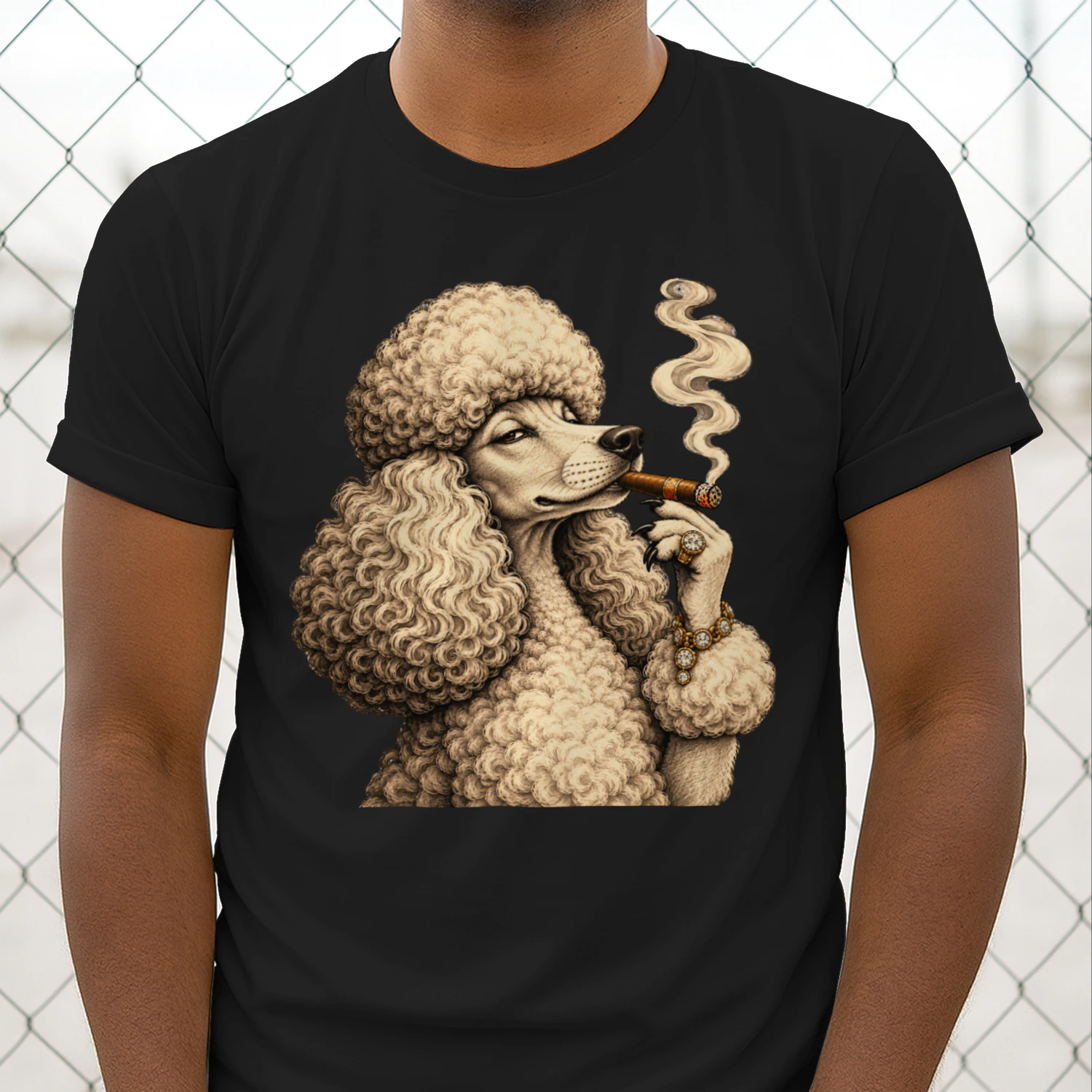 Funny Poodle Smoking Cigarette Grunge Dog Meme Vintage T-Shirt