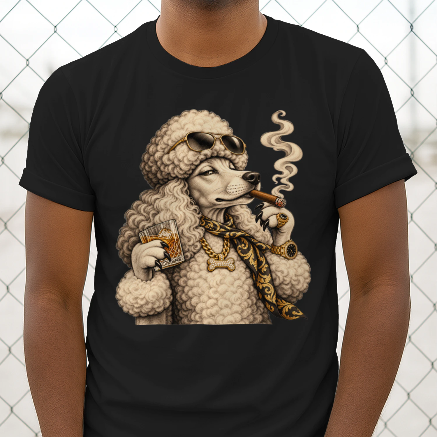Funny Poodle Smoking Cigarette Grunge Dog Meme Vintage T-Shirt