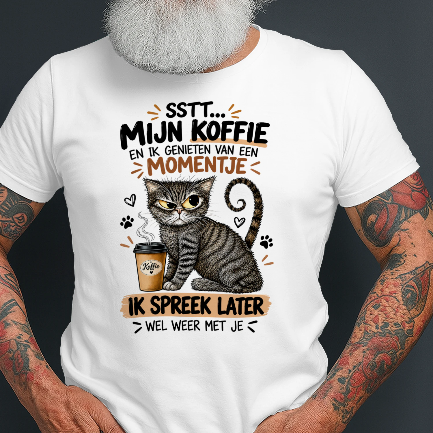 Grappige Kat Koffie Design – Ssst Mijn Koffie en Ik Spreek Later