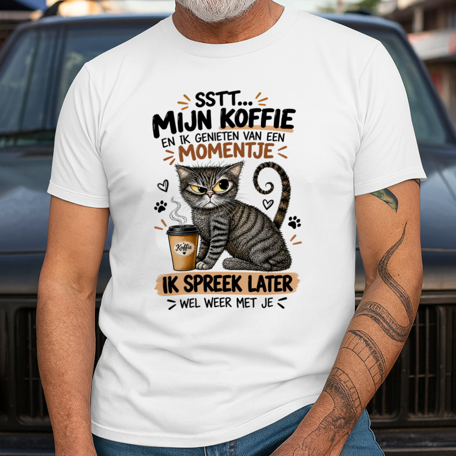 Grappige Kat Koffie Design – Ssst Mijn Koffie en Ik Spreek Later