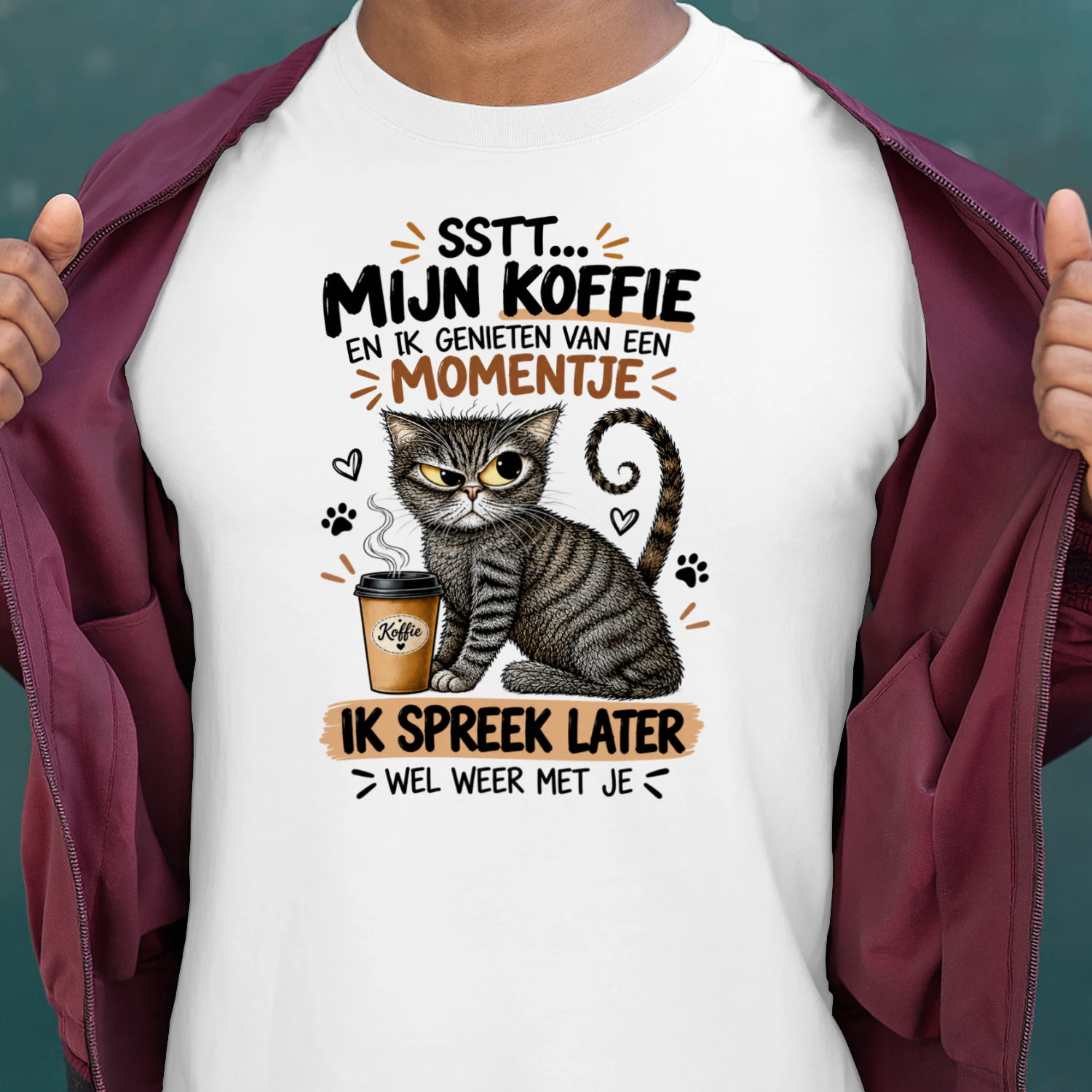 Grappige Kat Koffie Design – Ssst Mijn Koffie en Ik Spreek Later