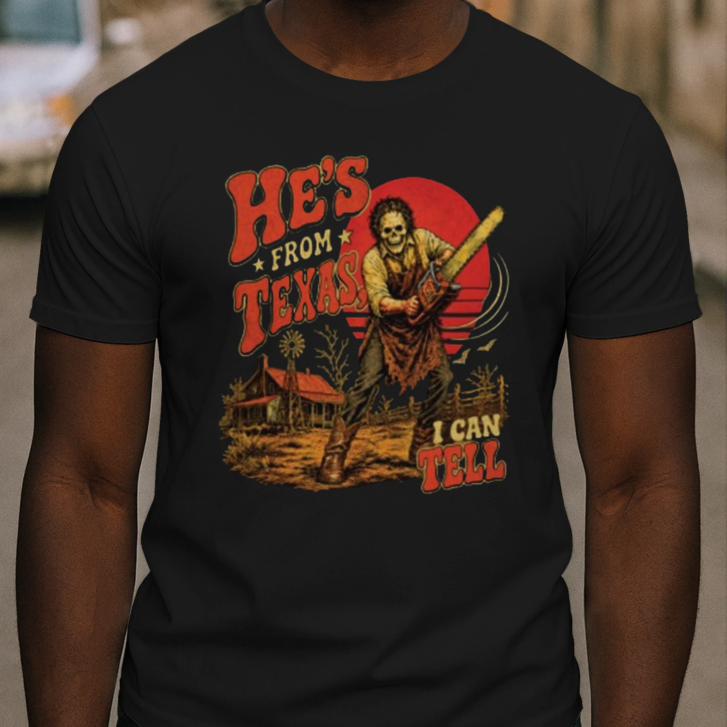 He's From Texas Chainsaw Slasher Vintage Horror Art