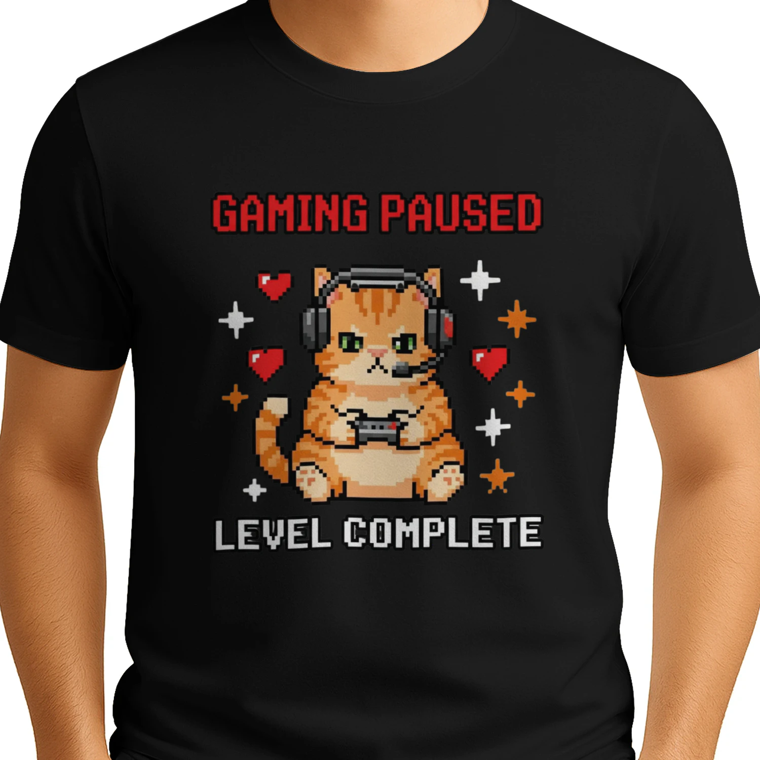 Gaming Paused Level Complete Cat T-shirt