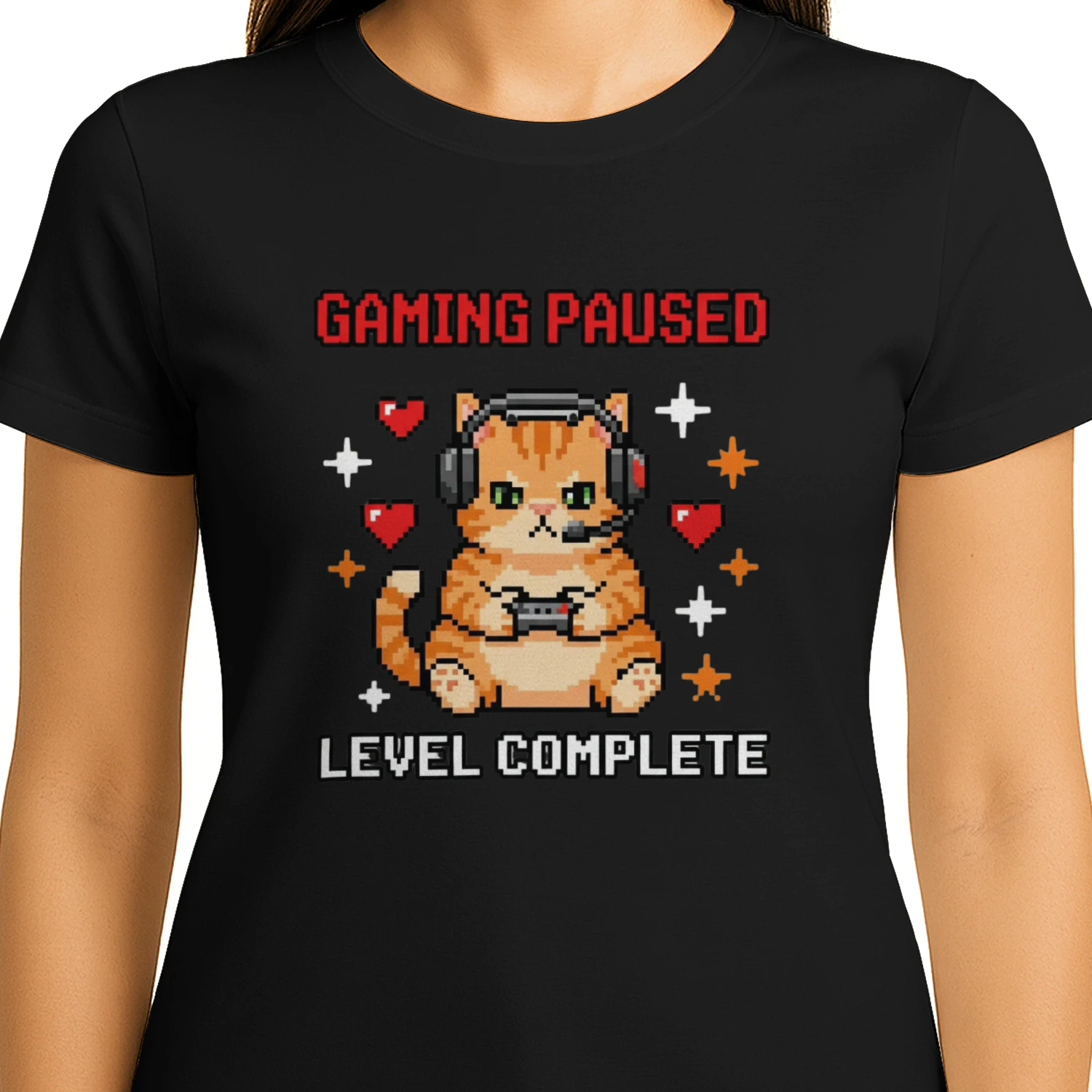 Gaming Paused Level Complete Cat T-shirt