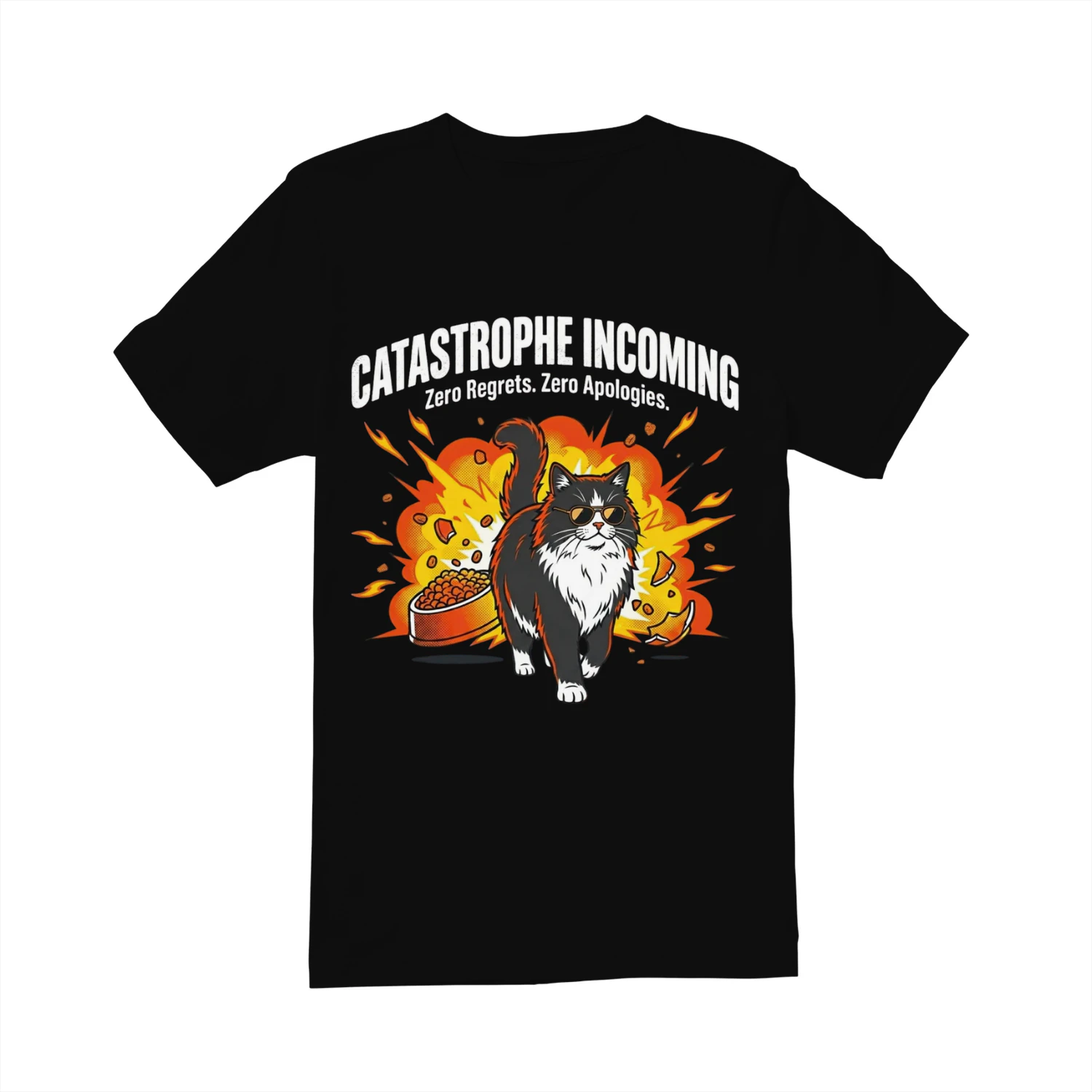 Catastrophe Incoming Zero Regrets Zero Apologies funny cat Unisex t-shirt