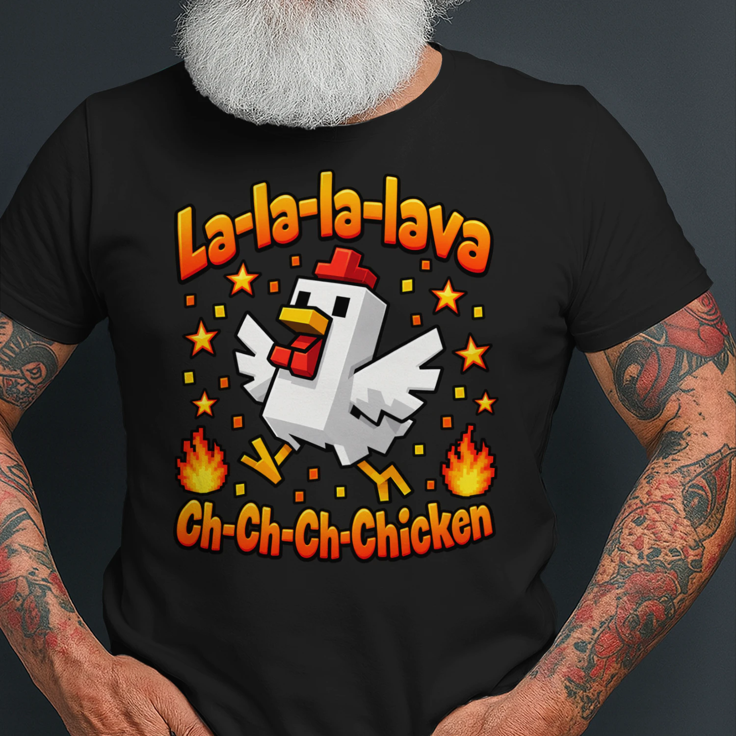  avec motif de poulet carré pixel flamme 3D, imprimé avec motif de poulet de dessin animé "La-La-Lava