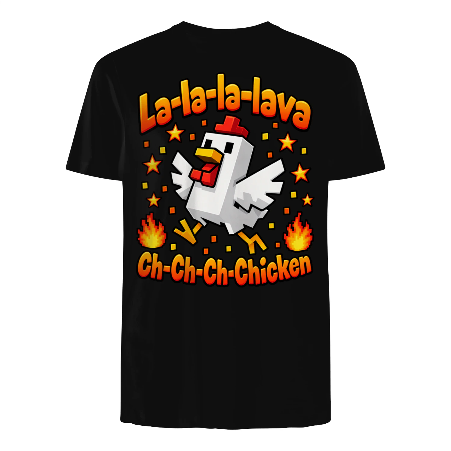  avec motif de poulet carré pixel flamme 3D, imprimé avec motif de poulet de dessin animé "La-La-Lava