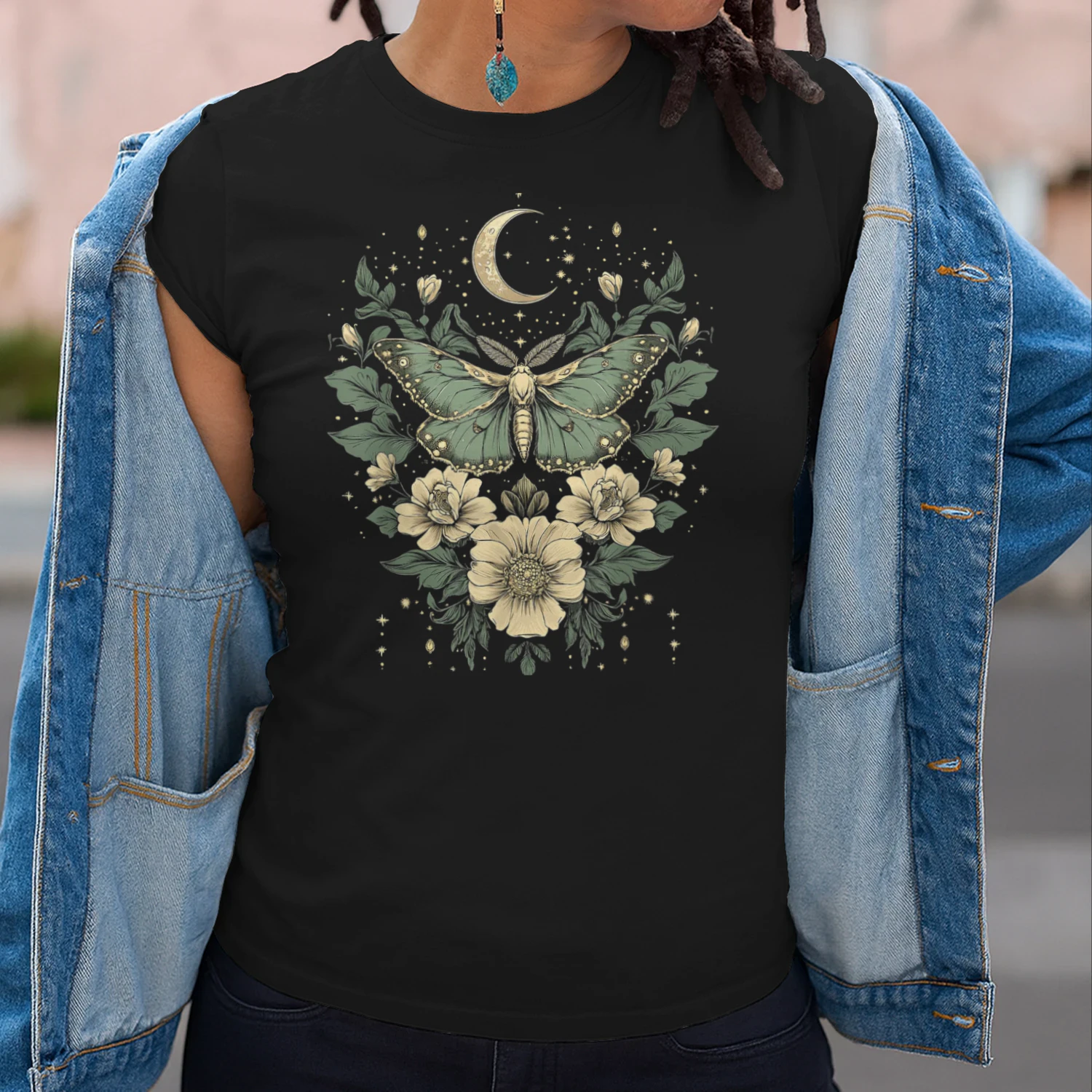 Goblincore Moth and Butterfly Moonphases Flowers Cottagecore
