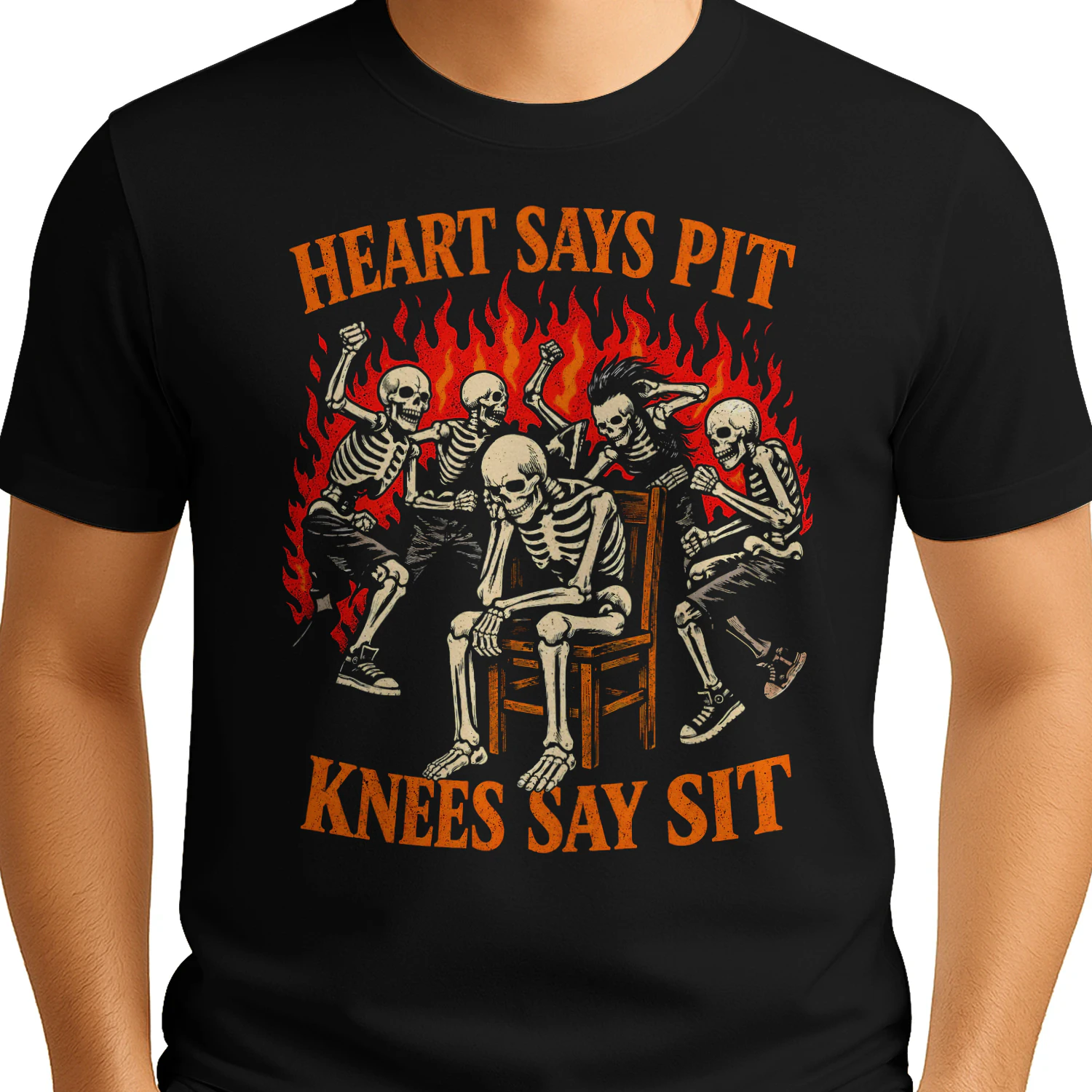 heart sayHeart Says Pit Knees Say Sit Skeleton Classic Unisex T-shirt 🤘💀 Funny Rock Music Mosh Pit Concert Tee  – Get Yours Today!