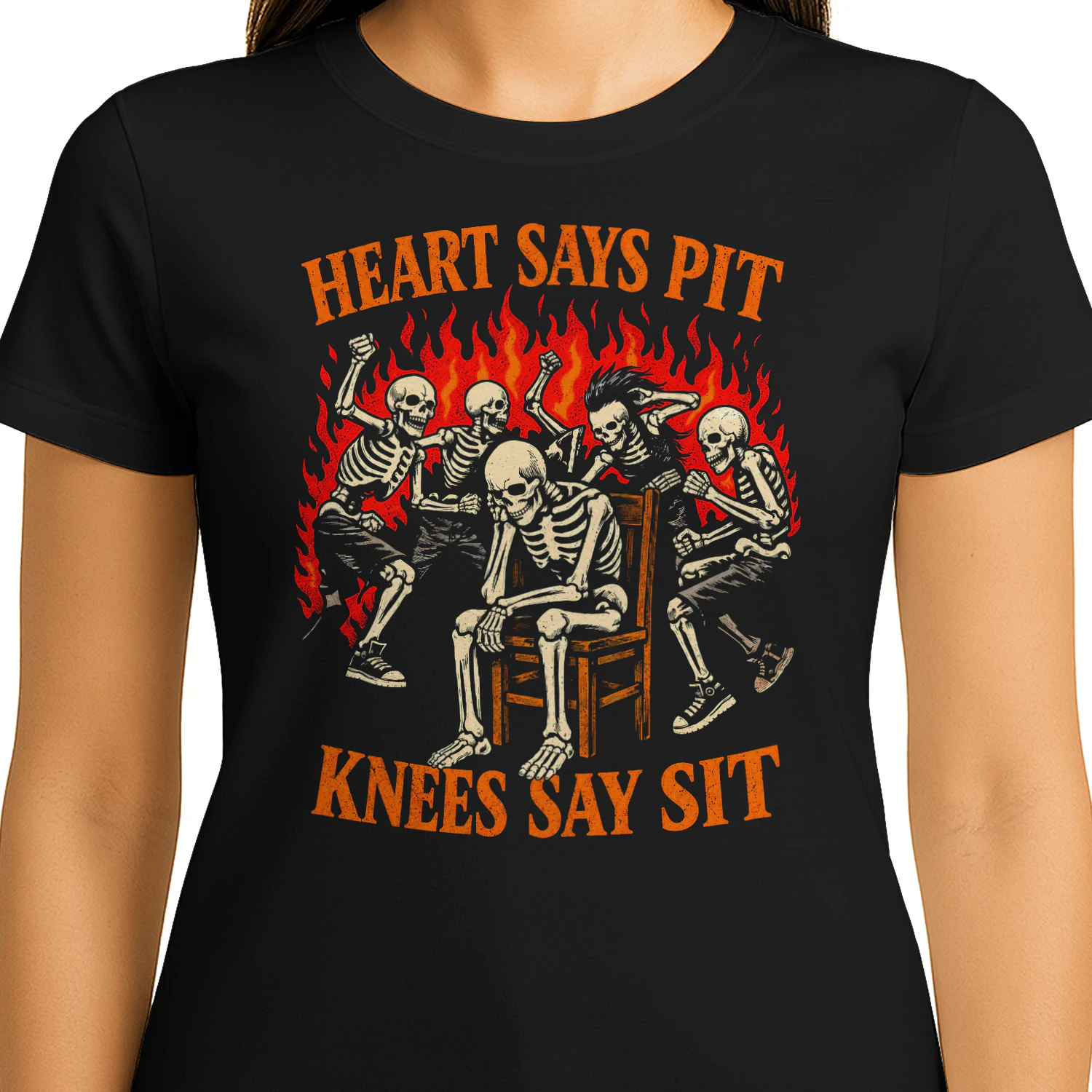 heart sayHeart Says Pit Knees Say Sit Skeleton Classic Unisex T-shirt 🤘💀 Funny Rock Music Mosh Pit Concert Tee  – Get Yours Today!