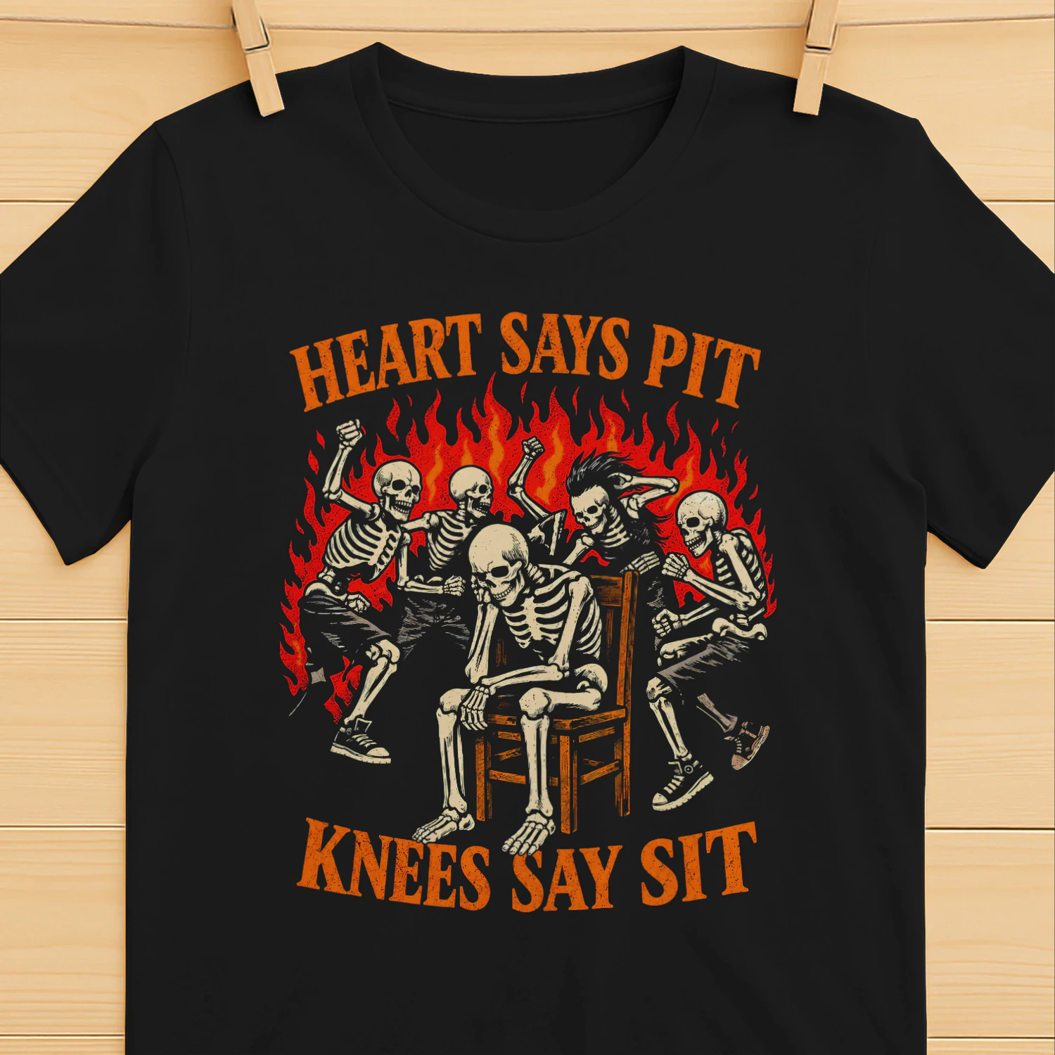 heart sayHeart Says Pit Knees Say Sit Skeleton Classic Unisex T-shirt 🤘💀 Funny Rock Music Mosh Pit Concert Tee  – Get Yours Today!