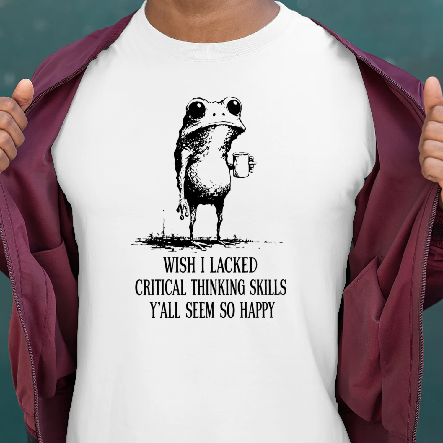 Wish I Lacked Critical Thinking Skills Funny Frog T-Shirt 🐸 Sarcastic Meme Tee | Dark Humor Gift for Overthinkers & Introverts 😂 Get Yours!