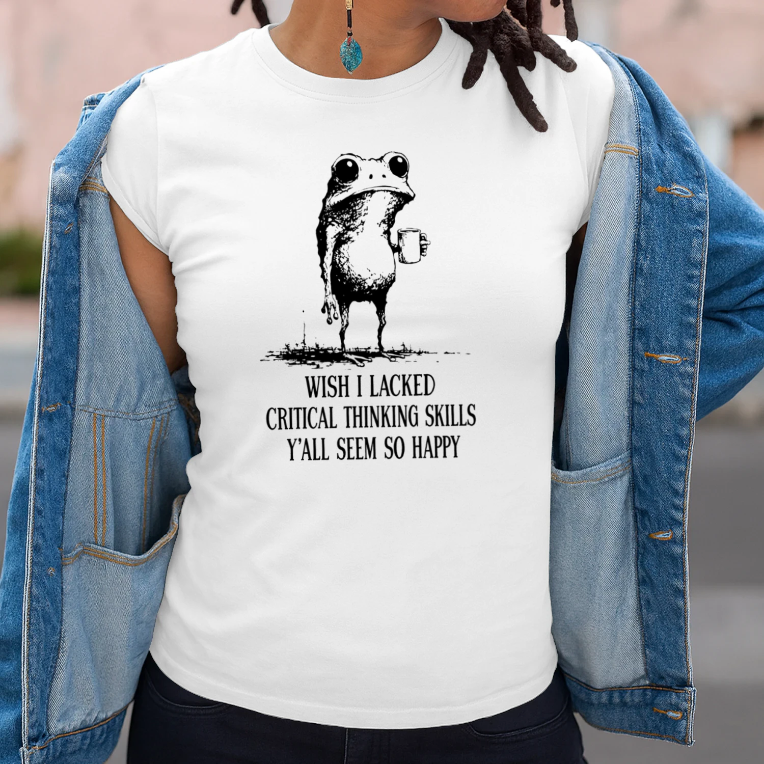Wish I Lacked Critical Thinking Skills Funny Frog T-Shirt 🐸 Sarcastic Meme Tee | Dark Humor Gift for Overthinkers & Introverts 😂 Get Yours!