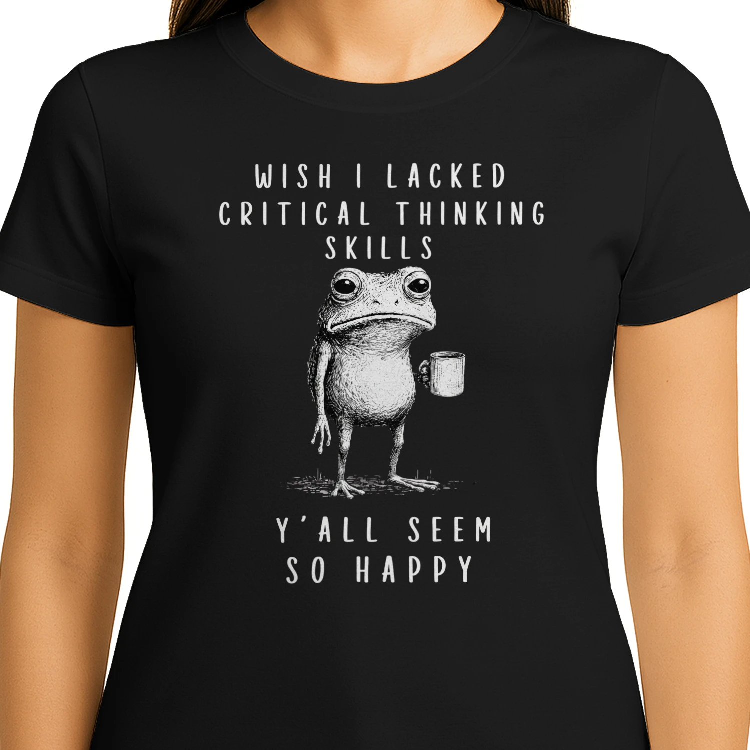 Wish I Lacked Critical Thinking Skills Funny Frog T-Shirt 🐸 Sarcastic Meme Tee | Dark Humor Gift for Overthinkers & Introverts 😂 Get Yours!