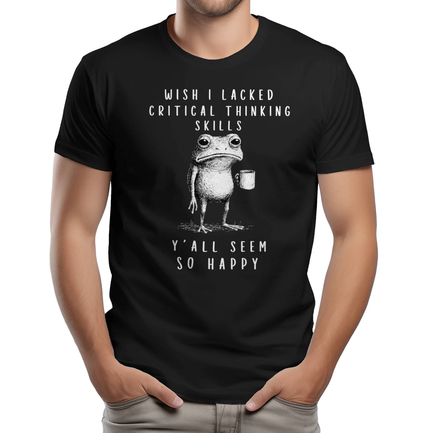 Wish I Lacked Critical Thinking Skills Funny Frog T-Shirt 🐸 Sarcastic Meme Tee | Dark Humor Gift for Overthinkers & Introverts 😂 Get Yours!