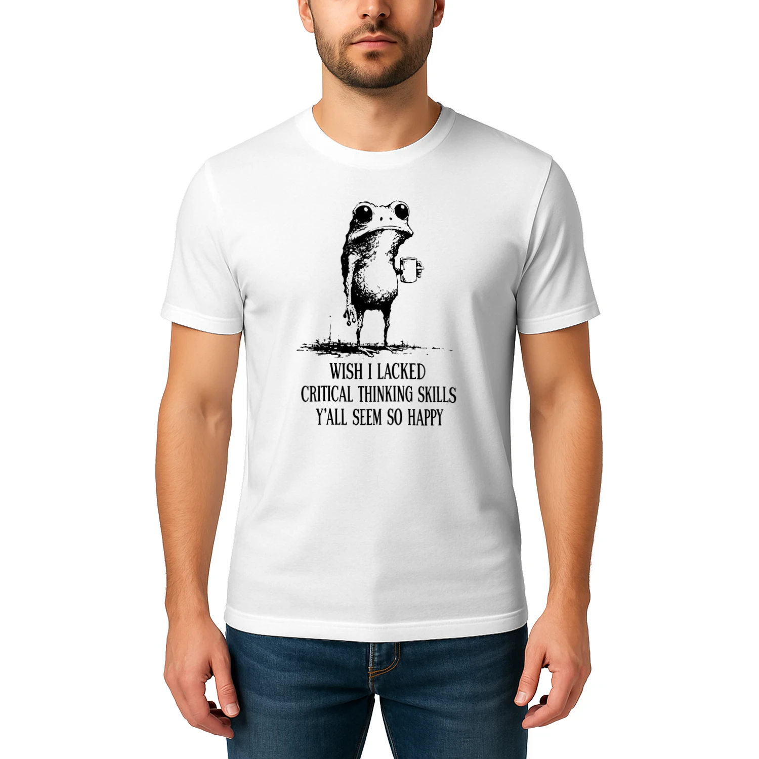 Wish I Lacked Critical Thinking Skills Funny Frog T-Shirt 🐸 Sarcastic Meme Tee | Dark Humor Gift for Overthinkers & Introverts 😂 Get Yours!