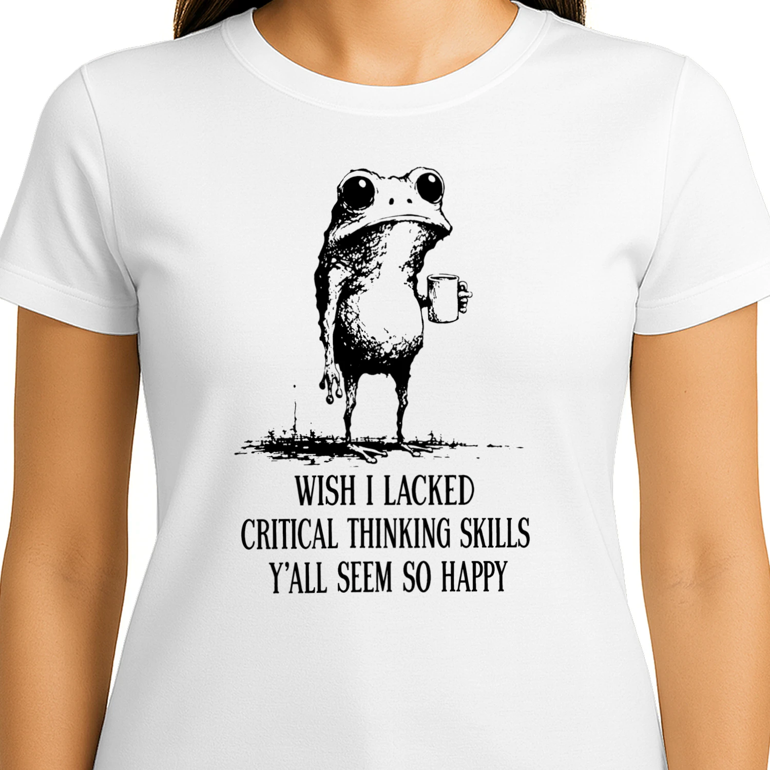 Wish I Lacked Critical Thinking Skills Funny Frog T-Shirt 🐸 Sarcastic Meme Tee | Dark Humor Gift for Overthinkers & Introverts 😂 Get Yours!