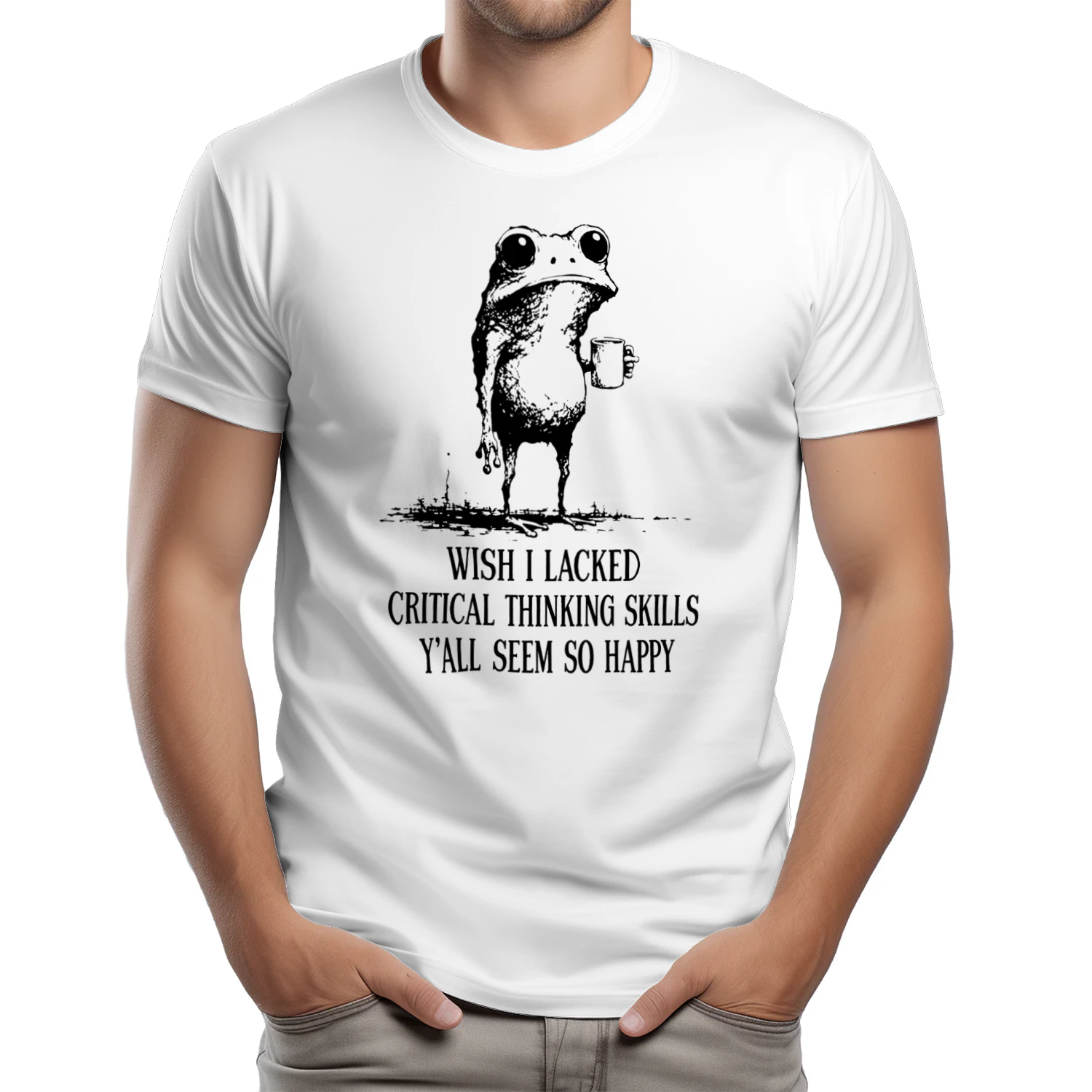 Wish I Lacked Critical Thinking Skills Funny Frog T-Shirt 🐸 Sarcastic Meme Tee | Dark Humor Gift for Overthinkers & Introverts 😂 Get Yours!