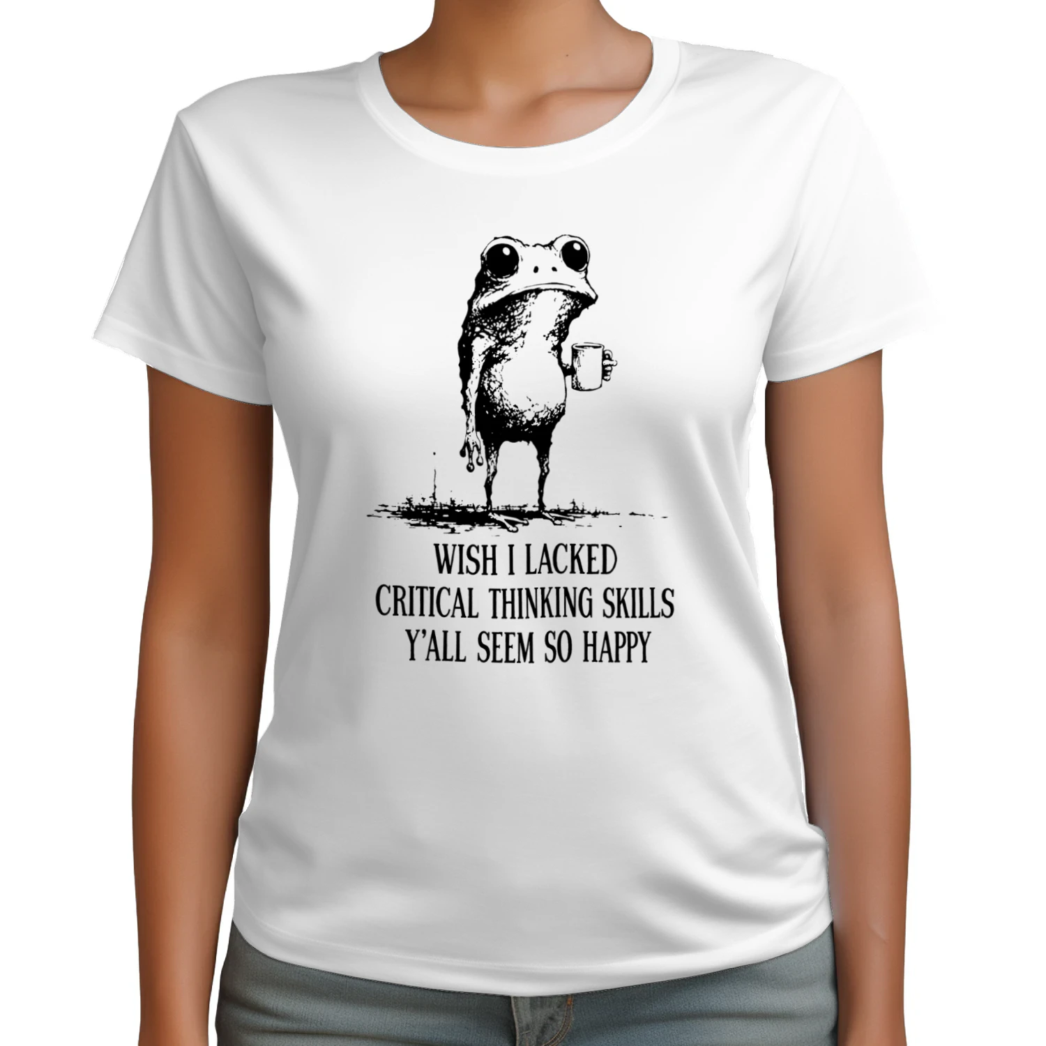 Wish I Lacked Critical Thinking Skills Funny Frog T-Shirt 🐸 Sarcastic Meme Tee | Dark Humor Gift for Overthinkers & Introverts 😂 Get Yours!
