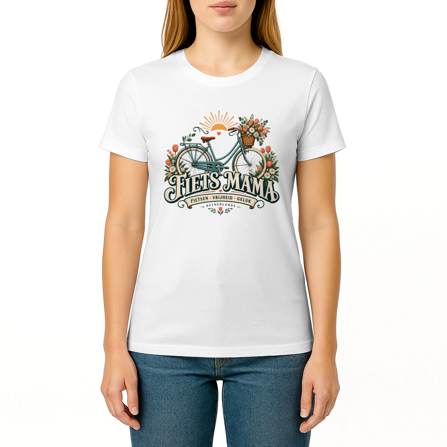 Fiets Mama T-Shirt | Dutch Cycling Mom Gift | Fietsen Vrijheid Geluk