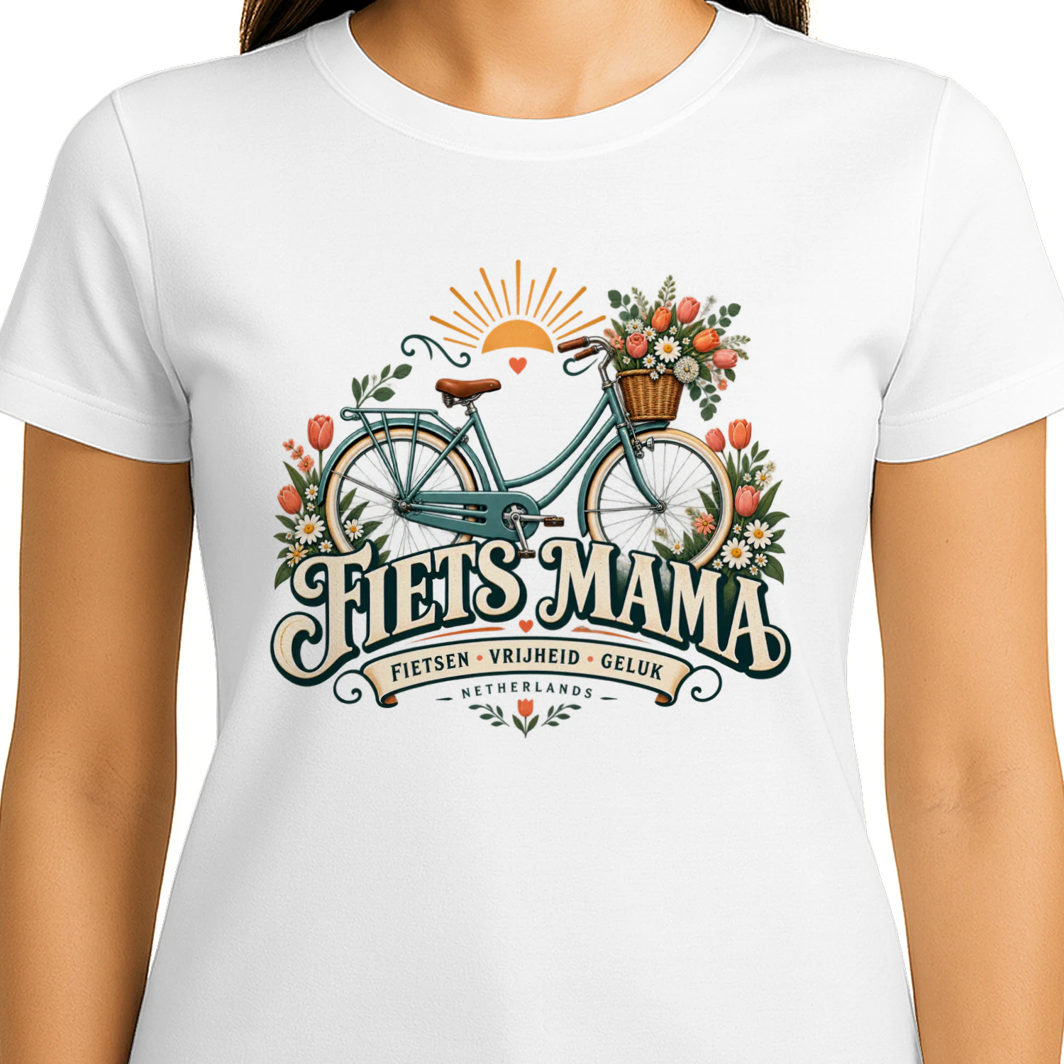 Fiets Mama T-Shirt | Dutch Cycling Mom Gift | Fietsen Vrijheid Geluk