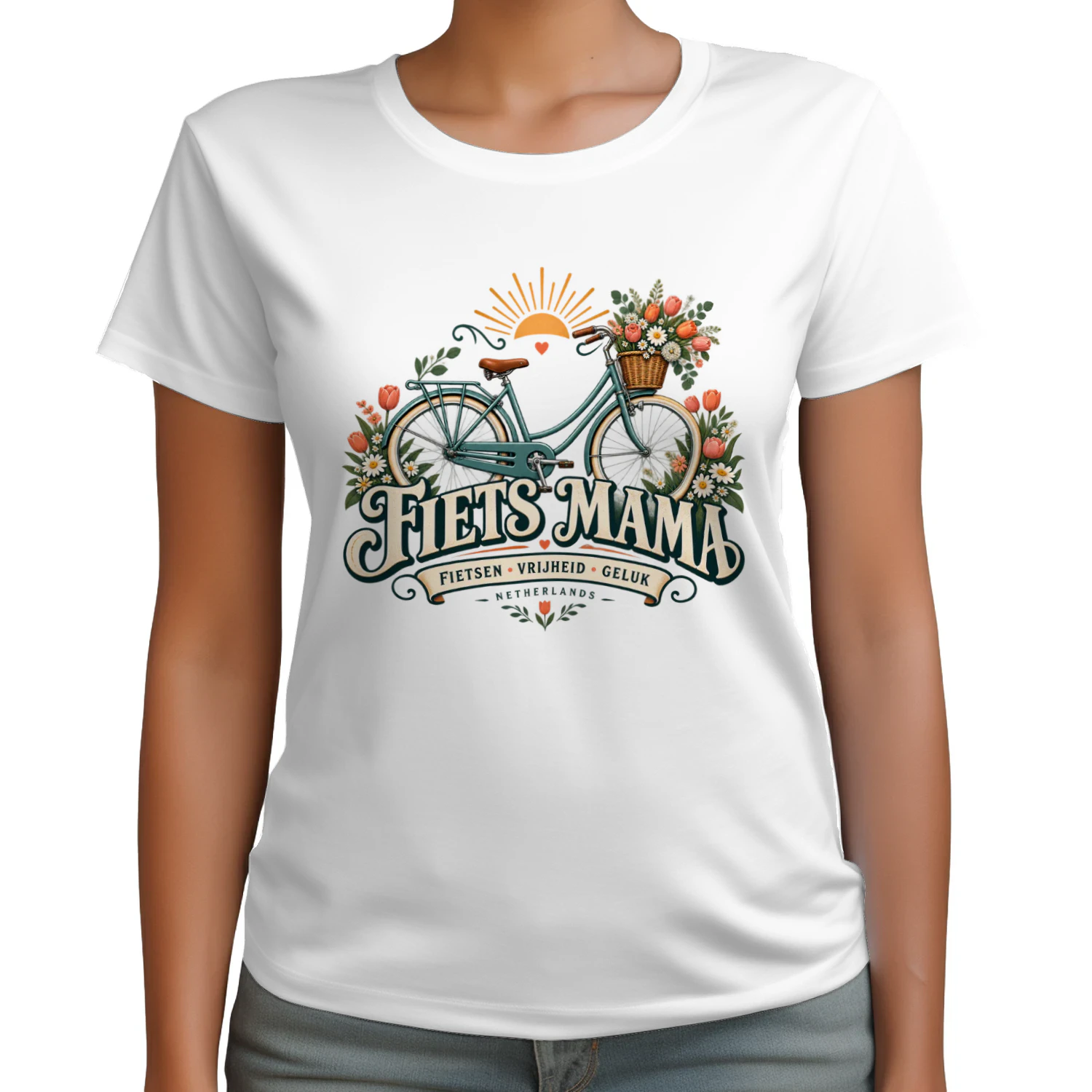 Fiets Mama T-Shirt | Dutch Cycling Mom Gift | Fietsen Vrijheid Geluk