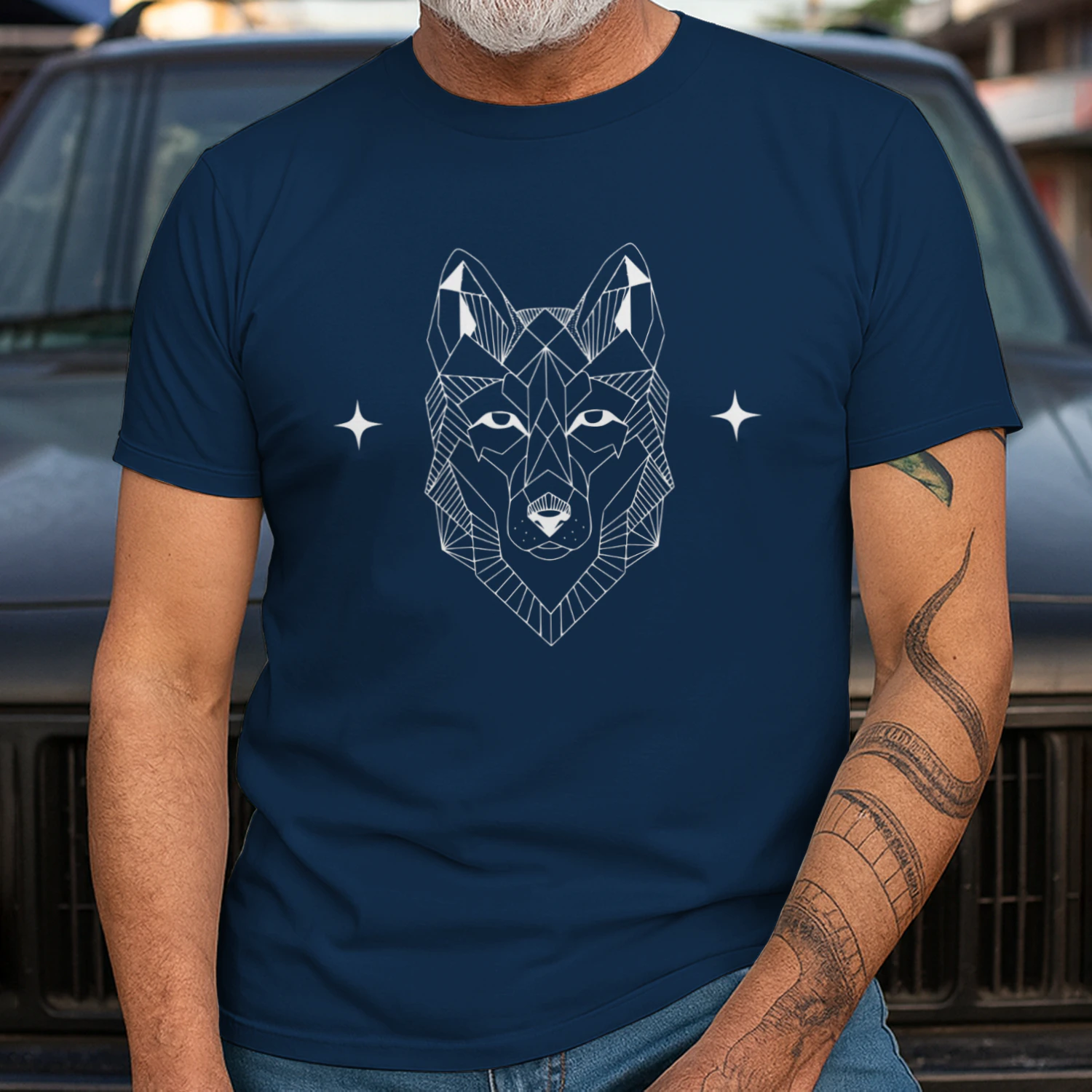 Geometric Wolf Line Art