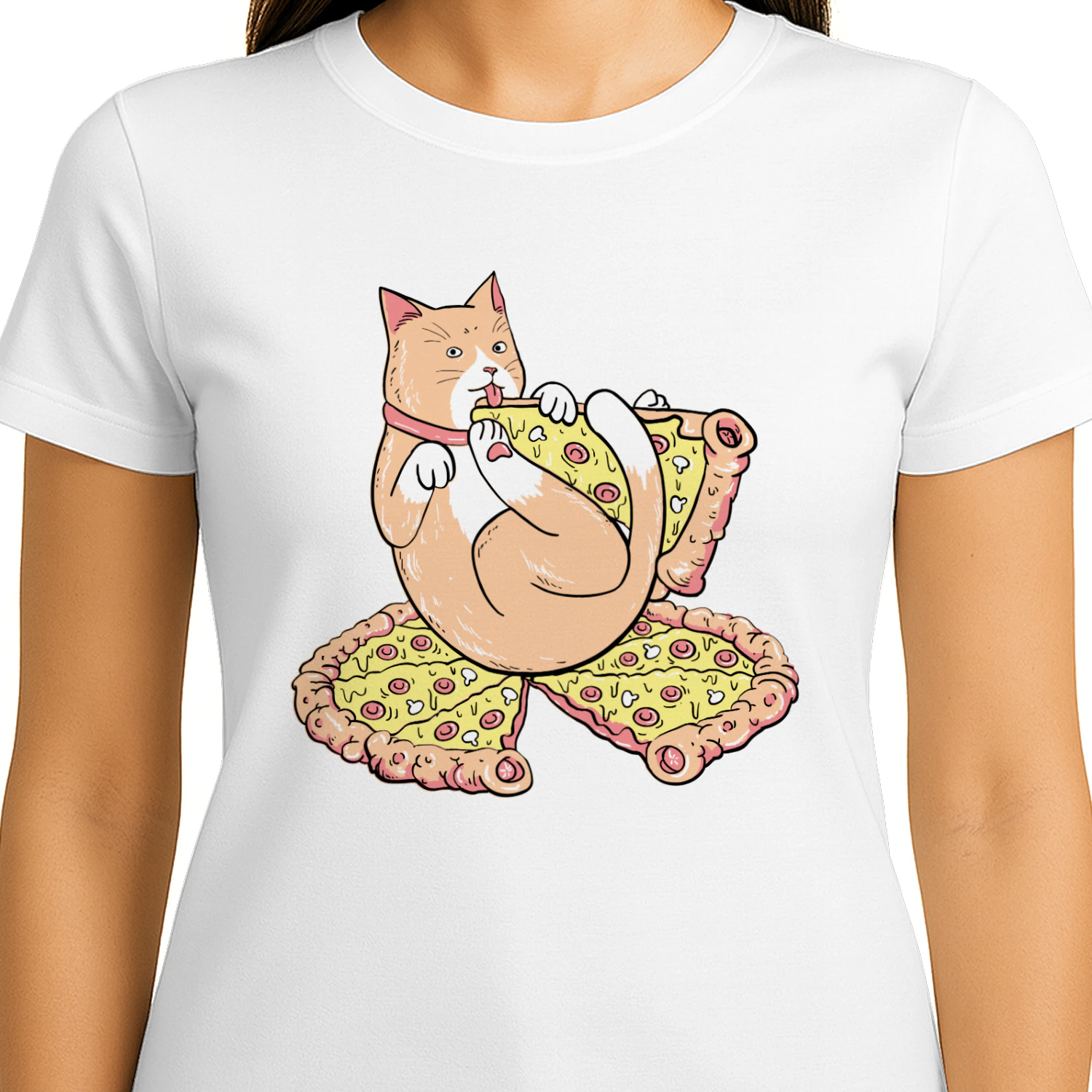Cute Cat Eating Pizza