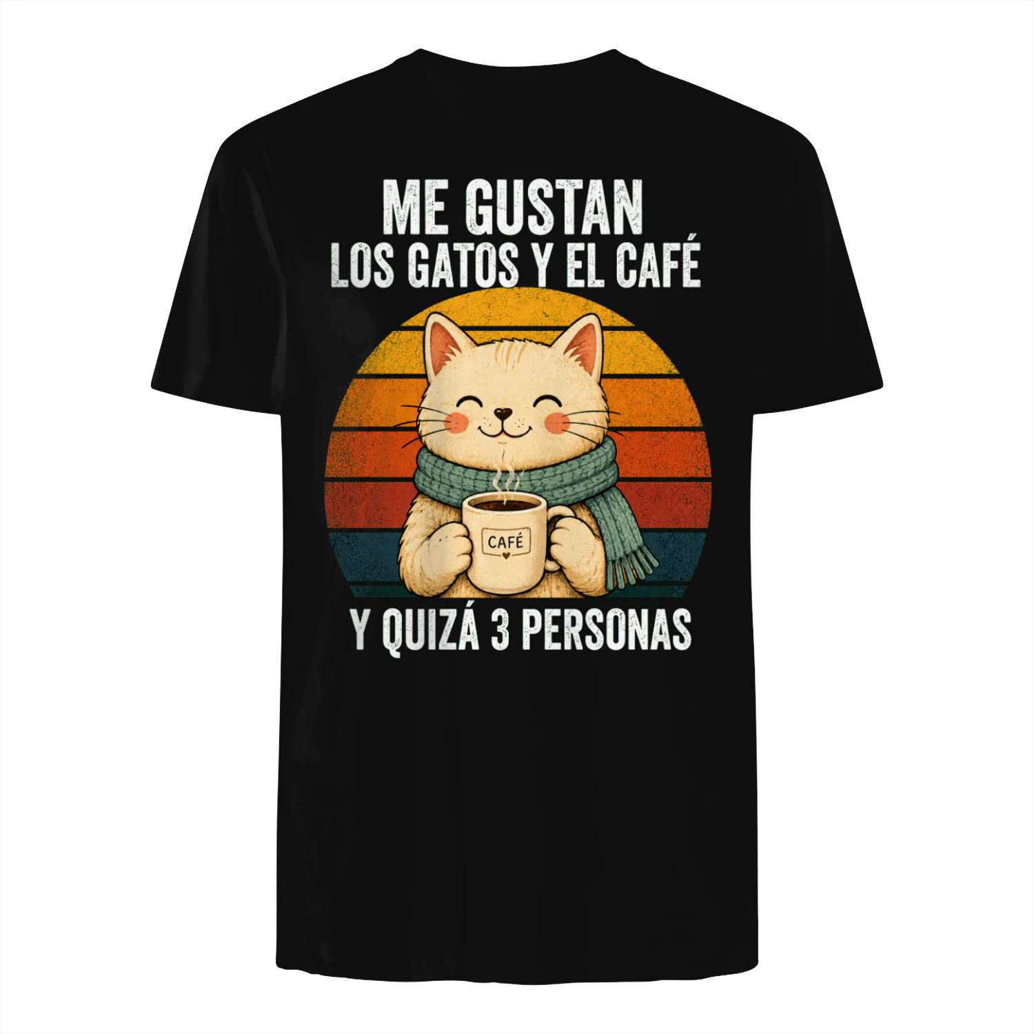 Camiseta Me Gustan Los Gatos Y El Café Y Quizá 3 Personas Retro