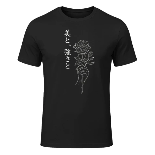 Japanese Rose Minimalist Tee - Beauty & Strength