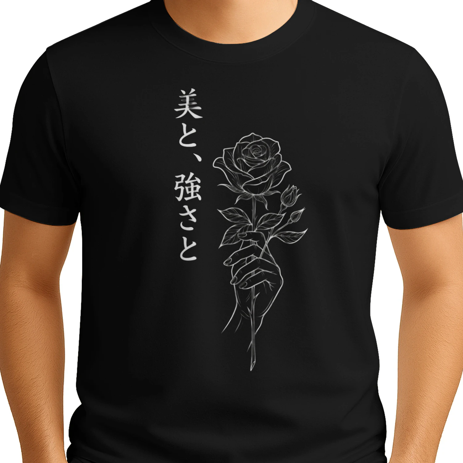 Japanese Rose & Strength Graphic T-Shirt