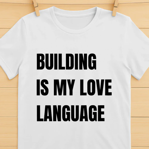 BUILDING IS MY LANGUAGE BLACK TEXT