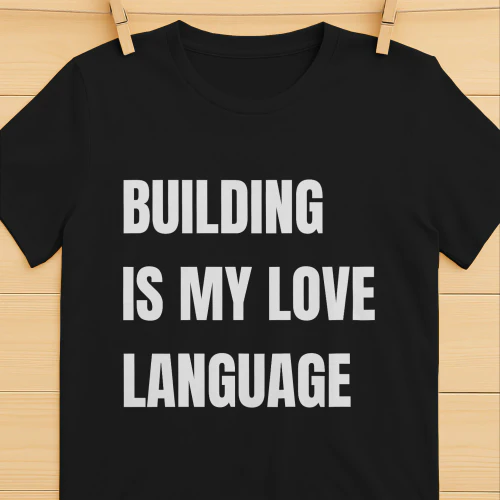 BUILDING IS MY LANGUAGE white TEXT
