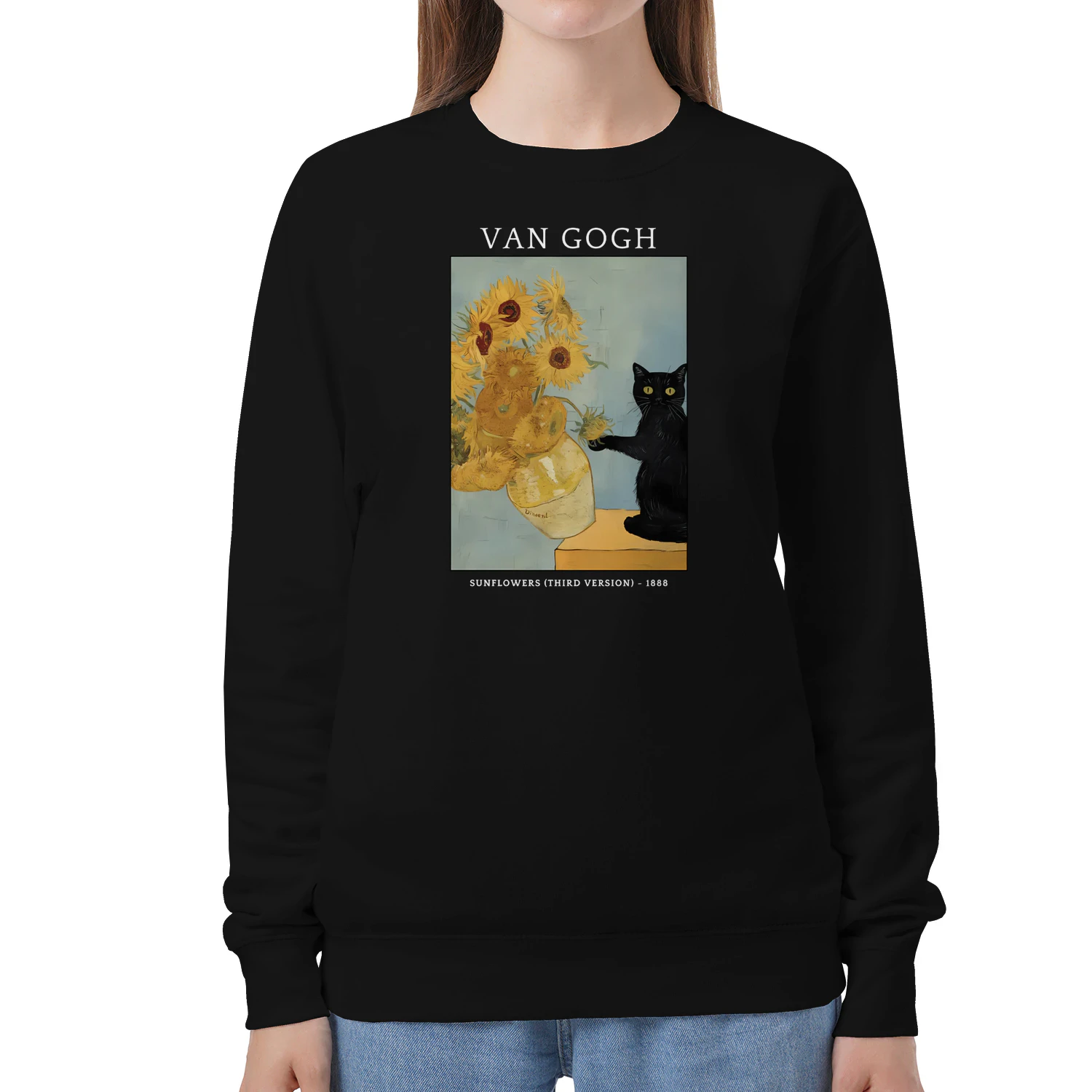 Funny Van Gogh Sunflowers Cat Meme Van Gogh Art Sweatshirt