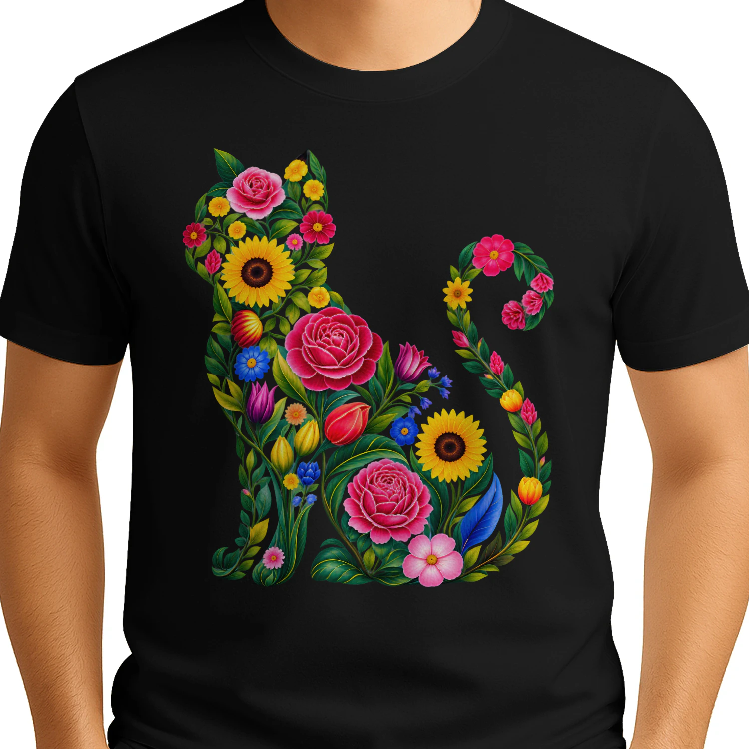 Wildflower Cat T-Shirt, Nature Lover Shirt, Cat Lover Gift, Floral Cat Shirt, Animal Lover Gift