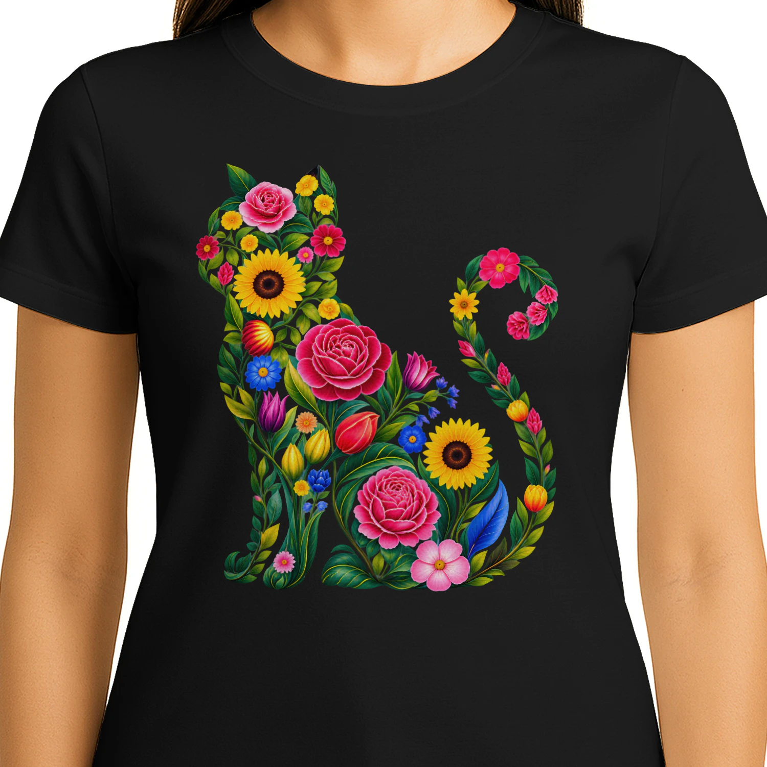 Wildflower Cat T-Shirt, Nature Lover Shirt, Cat Lover Gift, Floral Cat Shirt, Animal Lover Gift