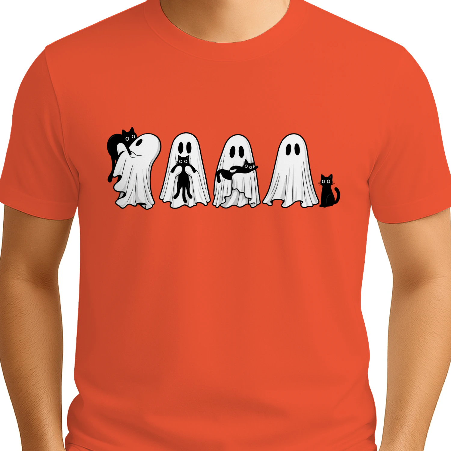 Halloween Ghost Cat Shirt Women Cat Lovers Tshirt Spooky Season Top