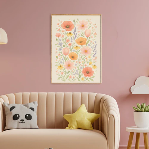 Aquarell-Wildblumen-Wandbild für Kinderzimmer