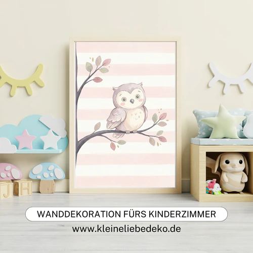 Kinderzimmerdeko für Mädchen mit Mond und Eule