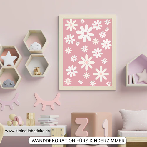 Mädchenzimmer Poster Daisy Floral Boho Herzen und sonne Boho