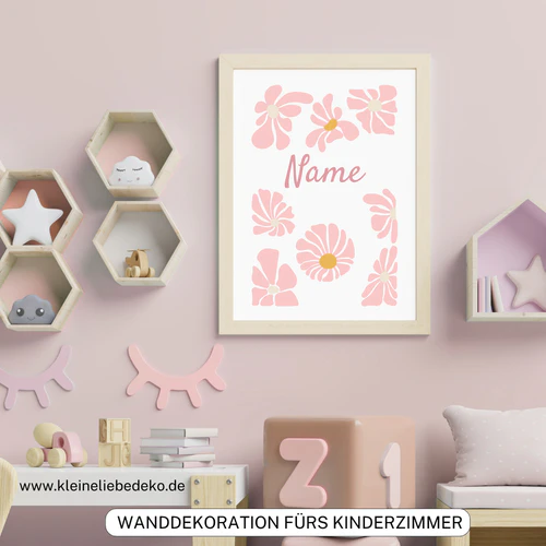 Personalisiertes Kinderzimmer Blumenmuster Poster mit Name 