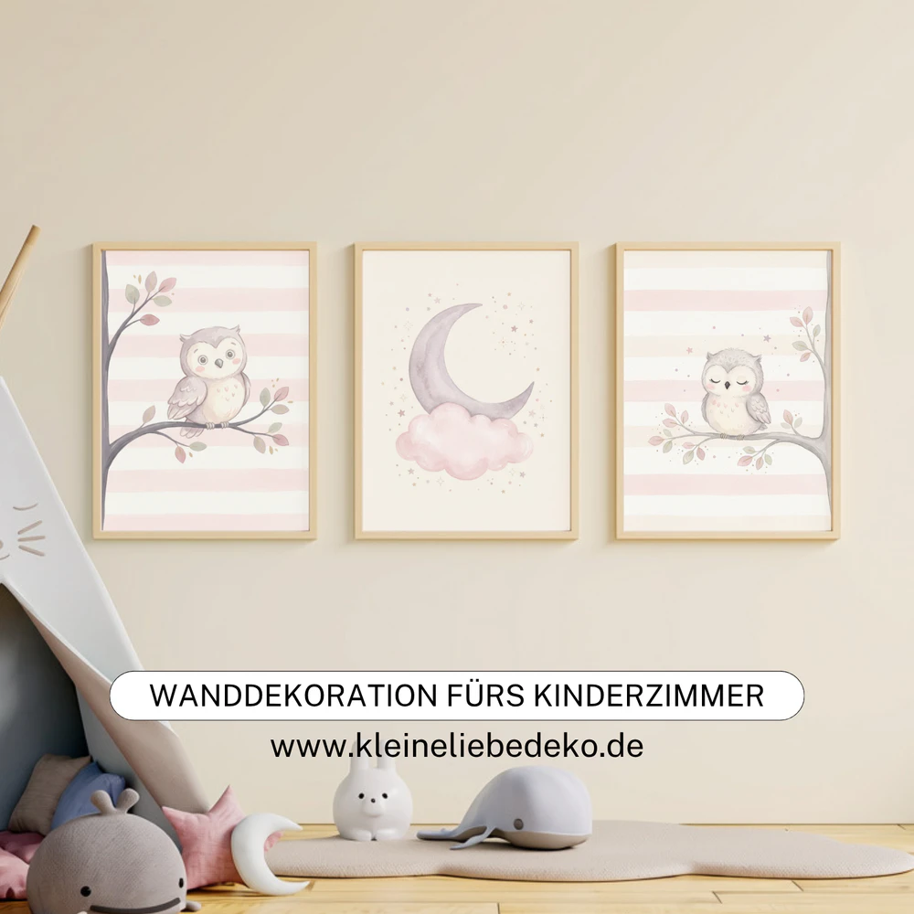 Eulen Poster Mädchenzimmer | Süße Eule Aquarell Kinderzimmer Wanddeko