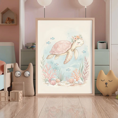  Aquarell Poster in Rosa für Mädchenzimmer Ocean Kinderzimmer
