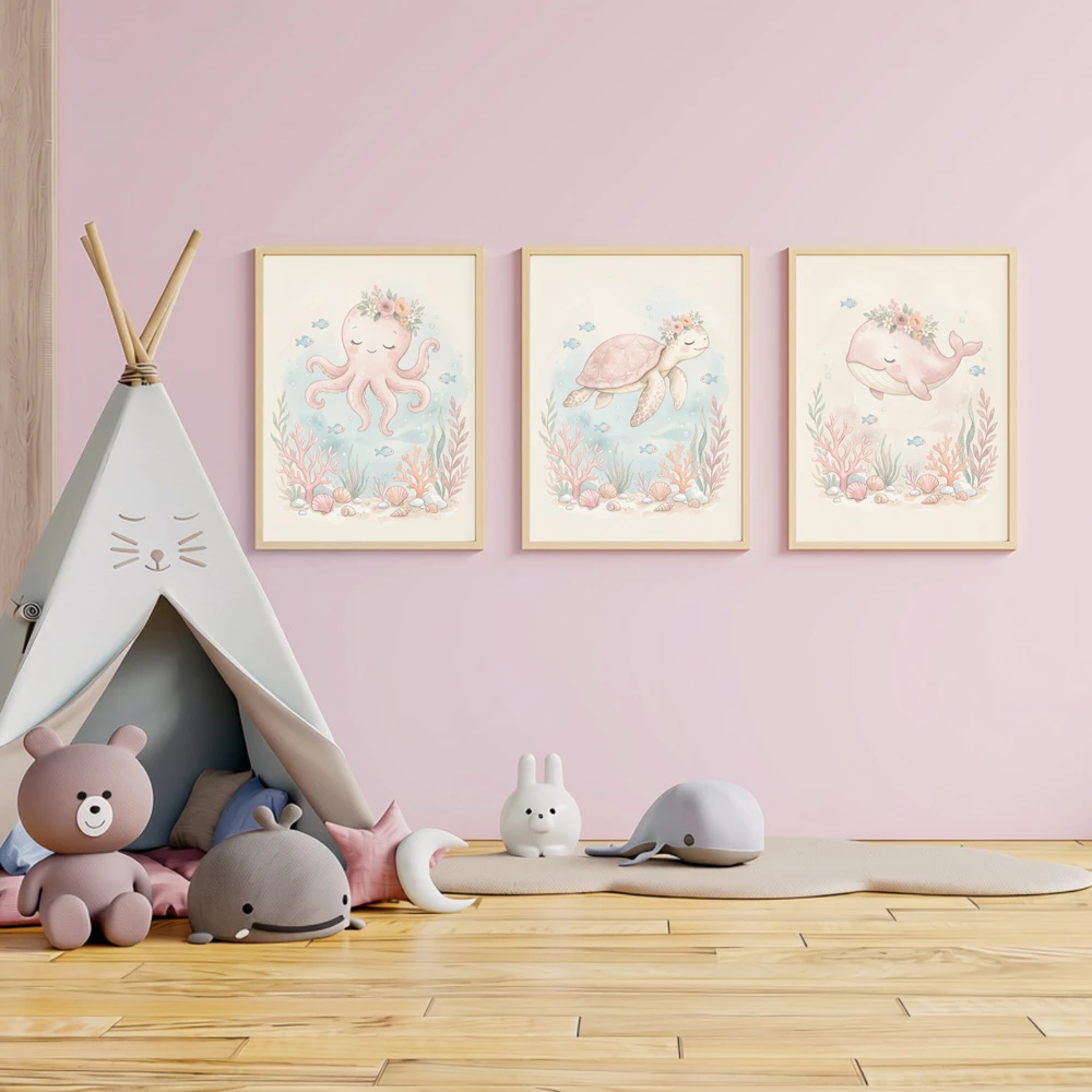 Meeresschildkröte Poster Mädchenzimmer | Aquarell Ocean Kinderzimmer Wanddeko