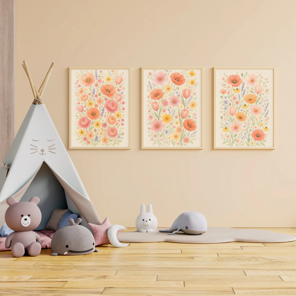 Wildblumen Poster Mädchenzimmer | Boho Aquarell Blumen Wanddeko