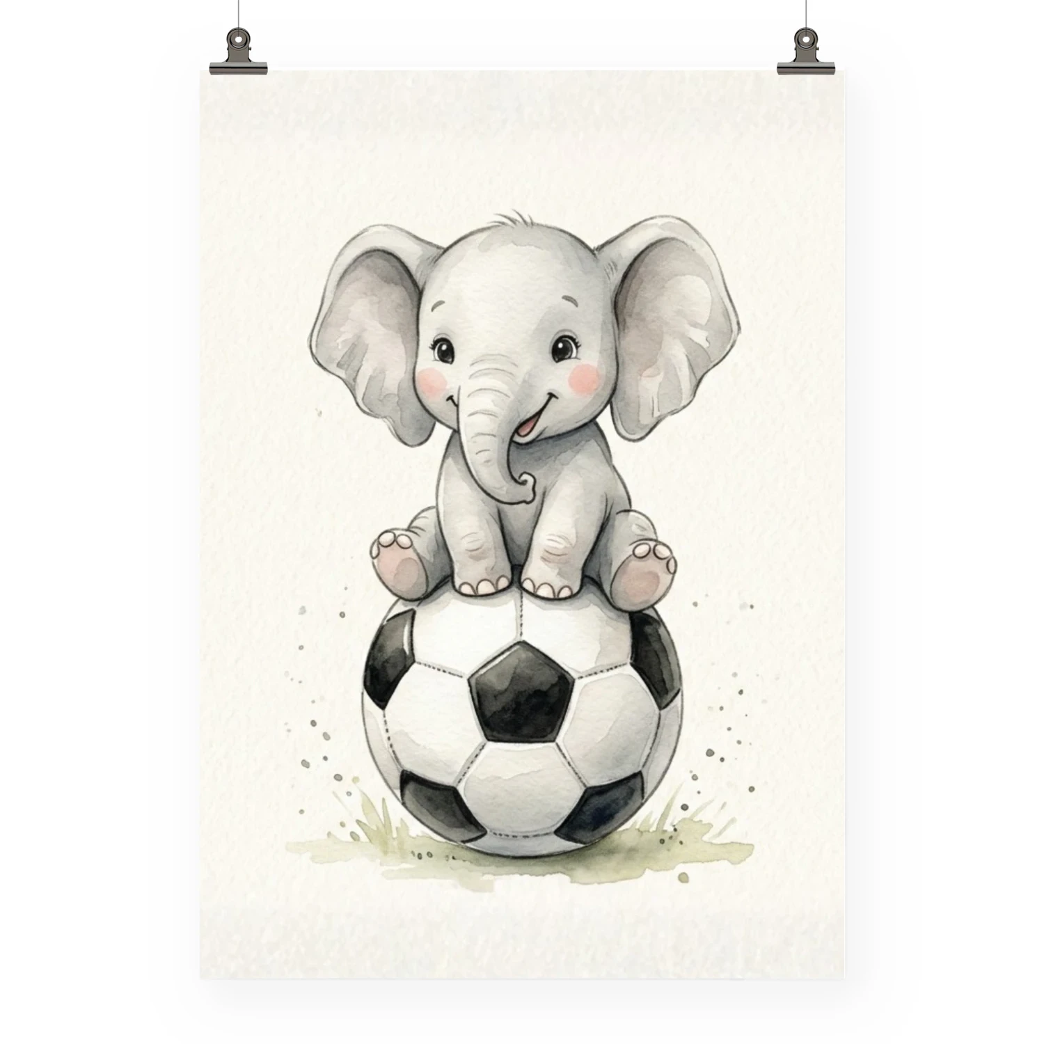 Safari Fußball Poster Jungenzimmer | Aquarell Tierposter Babyzimmer Deko