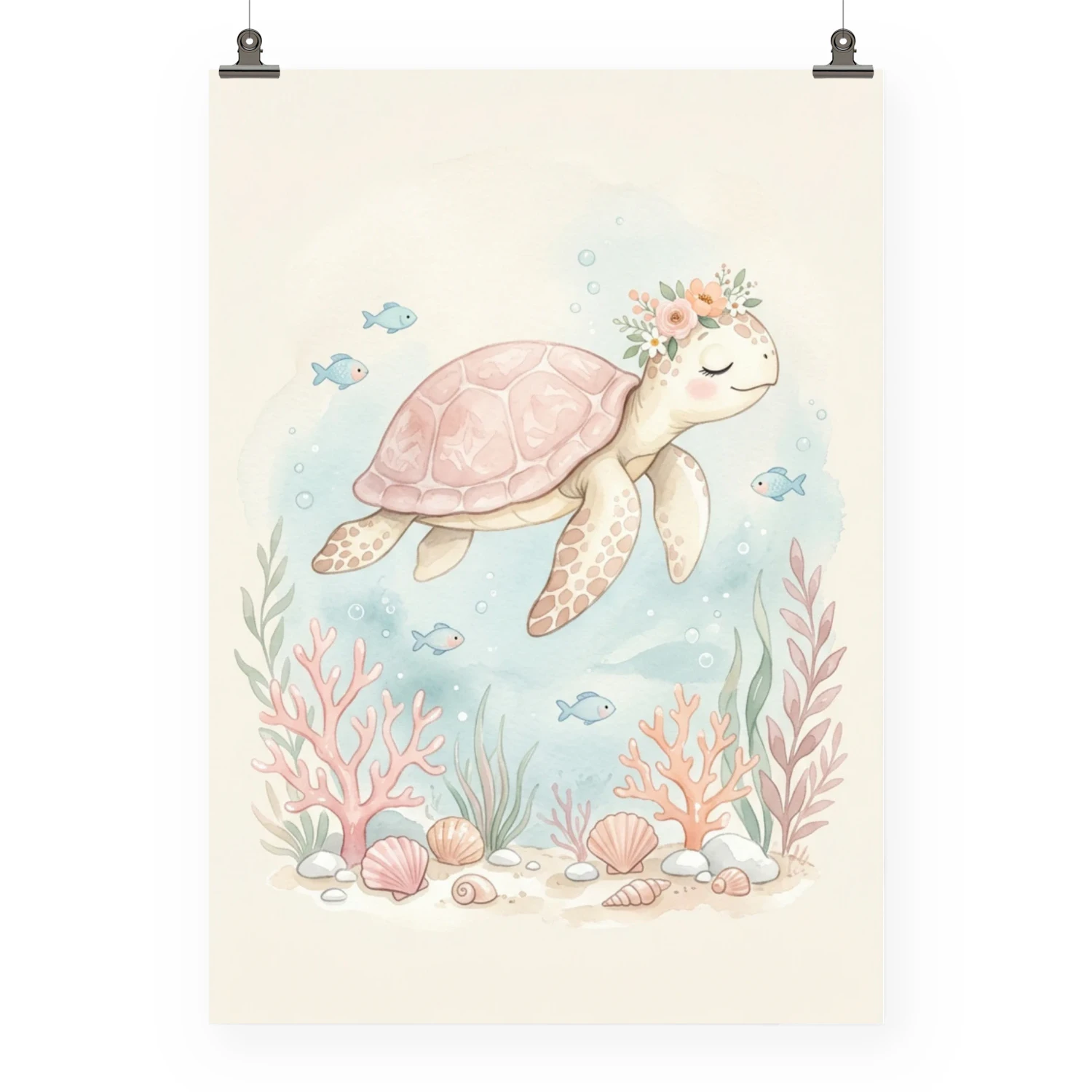 Meeresschildkröte Poster Mädchenzimmer | Aquarell Ocean Kinderzimmer Wanddeko