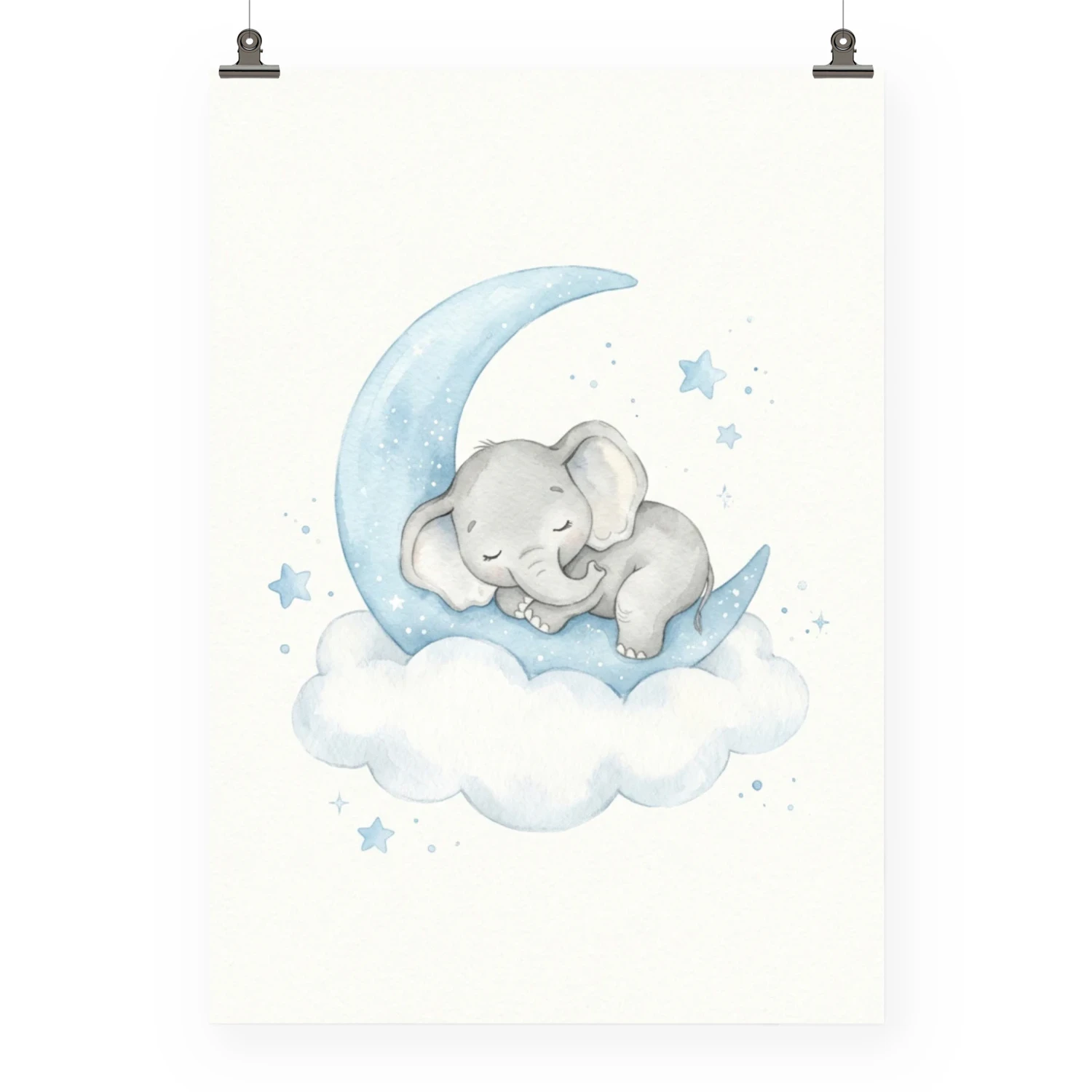Baby Elefant Mond Poster Jungenzimmer | Aquarell Kinderzimmer Wanddeko