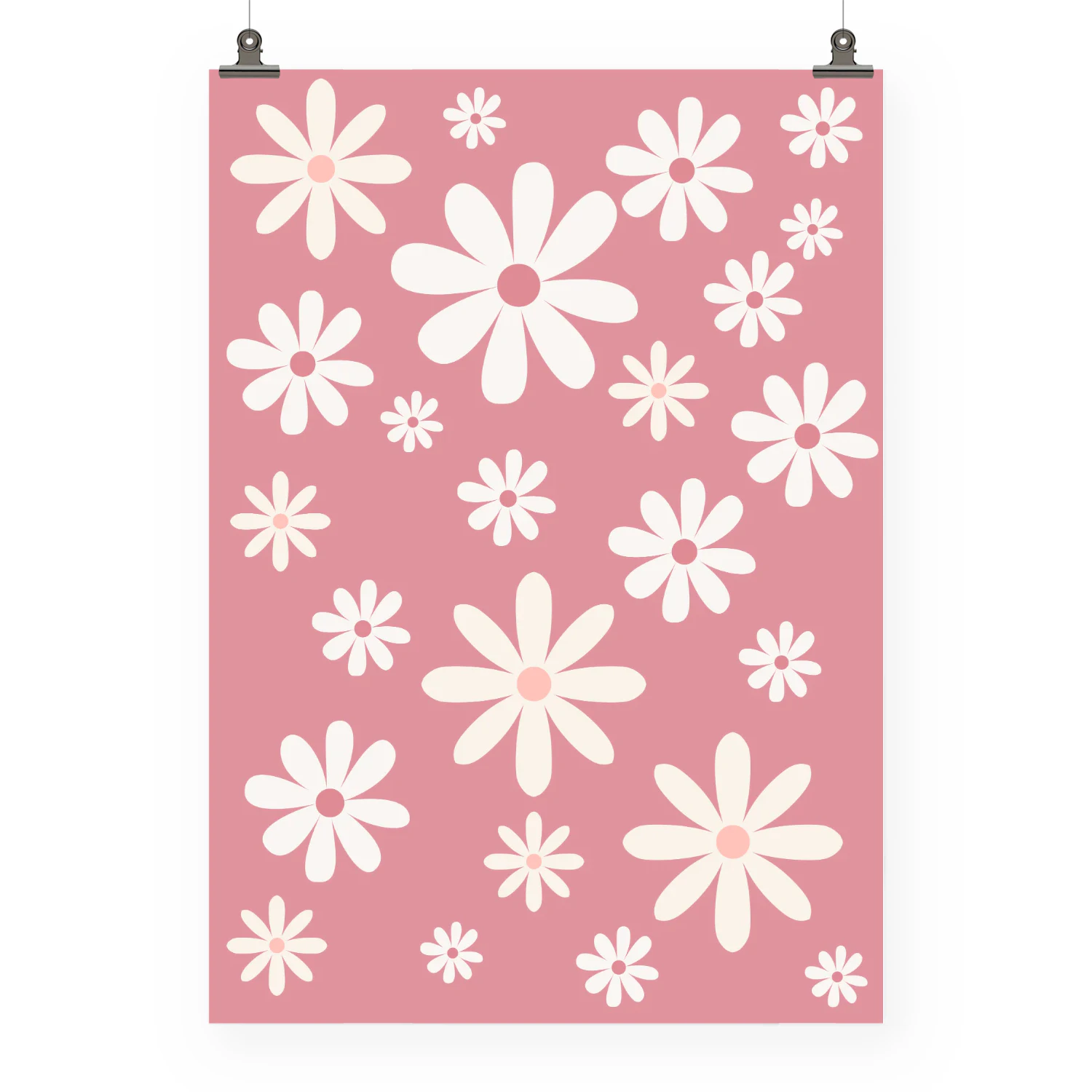 Pink Daisy Blumen Poster für Mädchen | Rosa Aquarell Kinderzimmer Deko
