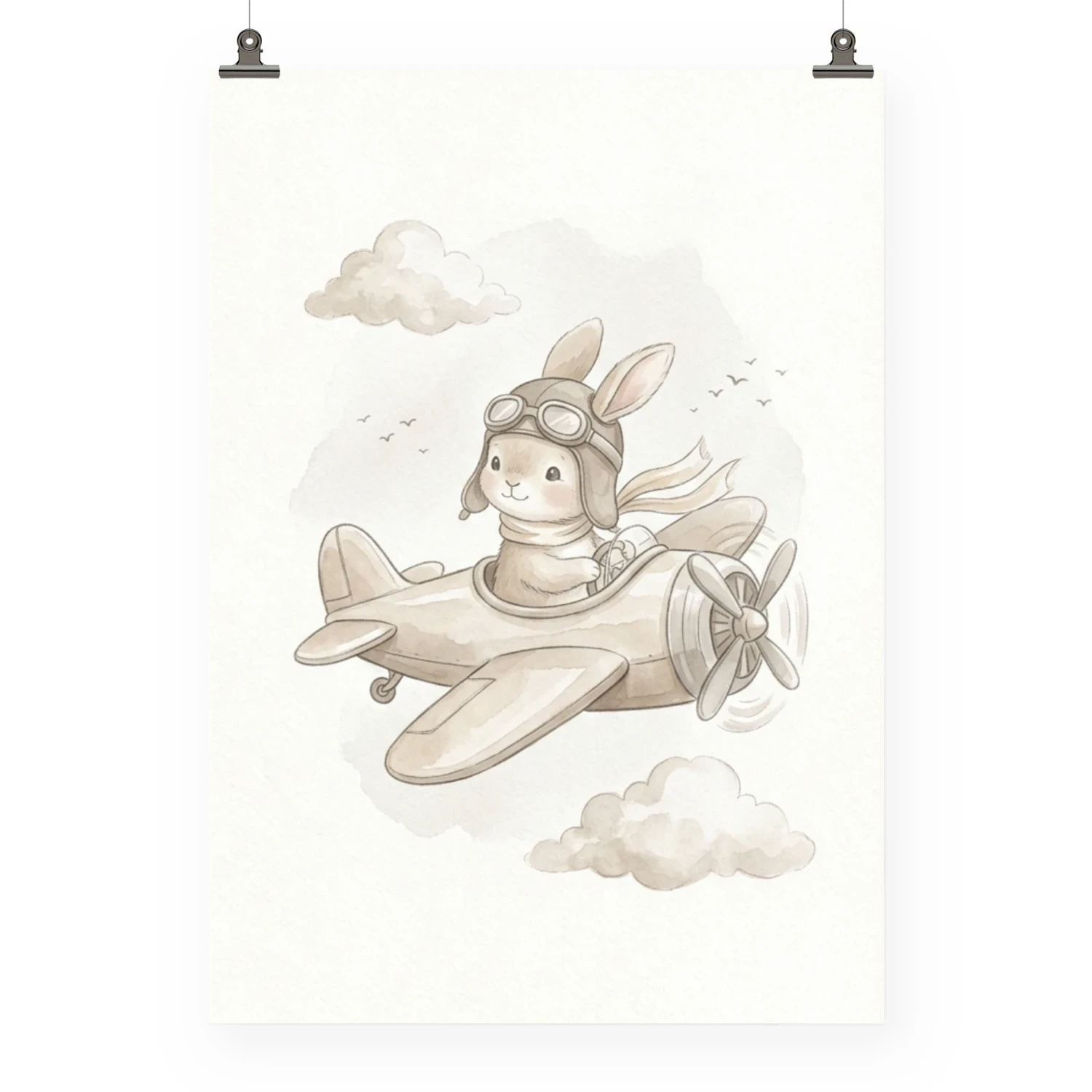 Flugzeug Poster Jungenzimmer | Aquarell Abenteuer Hase Kinderzimmer Deko